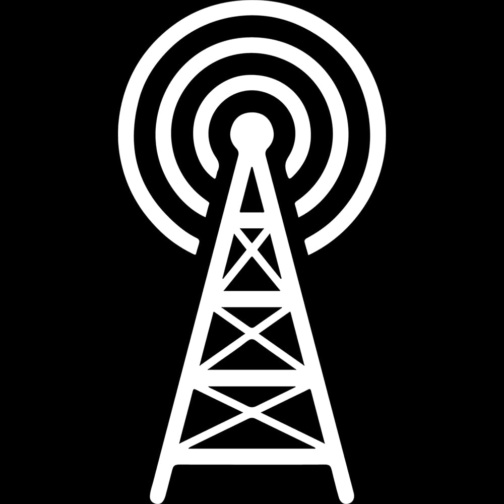 Premium Weatherproof Vinyl Decal Stickers - Radio Tower with Waves Design (Set of 2) - White - for Laptop, Desktop, Smartphone, Car, Dirt Bike, Wall Decor - Perfect for Tech Enthusiasts, Radio Lovers & Home Office Decoration