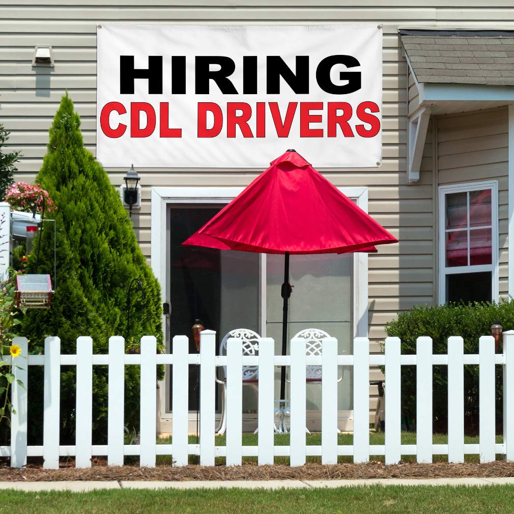 Vinyl Banner - Heavy Duty Weatherproof Outdoor Sign for Hiring CDL Drivers (60x144 Inches, Black & Red) - 10 Grommets for Easy Installation - Perfect for Business, Industrial Yard, Construction Sites & Event Advertising