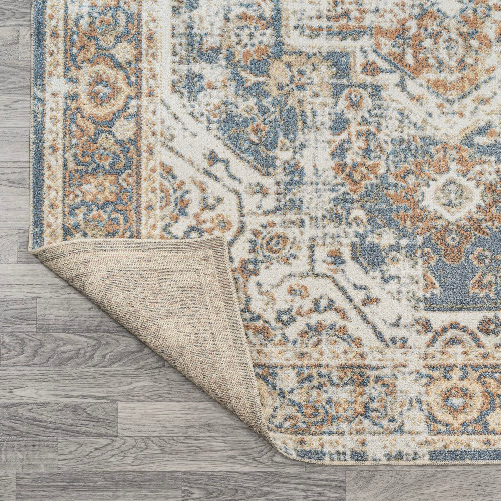 Keesha Bold Distressed Medallion Low Pile Machine Washable Area Rug - Soft Non-Slip Living Room Carpet for Bedroom, Dorm & Home Decor