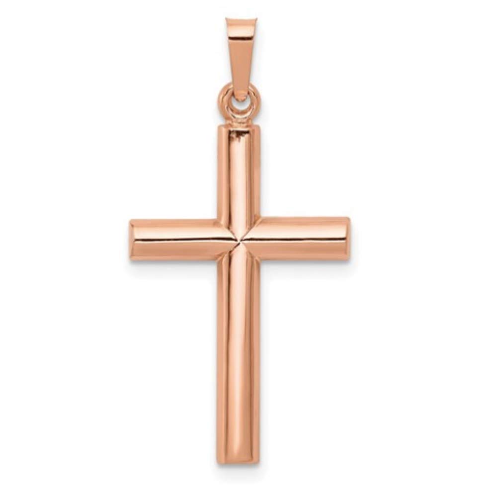 14K Yellow Gold, White Gold & Rose Gold Polished Tube Cross Pendant Necklace - Religious Jewelry for Women & Men - Perfect for Gifts, Baptism, Weddings & Everyday Wear