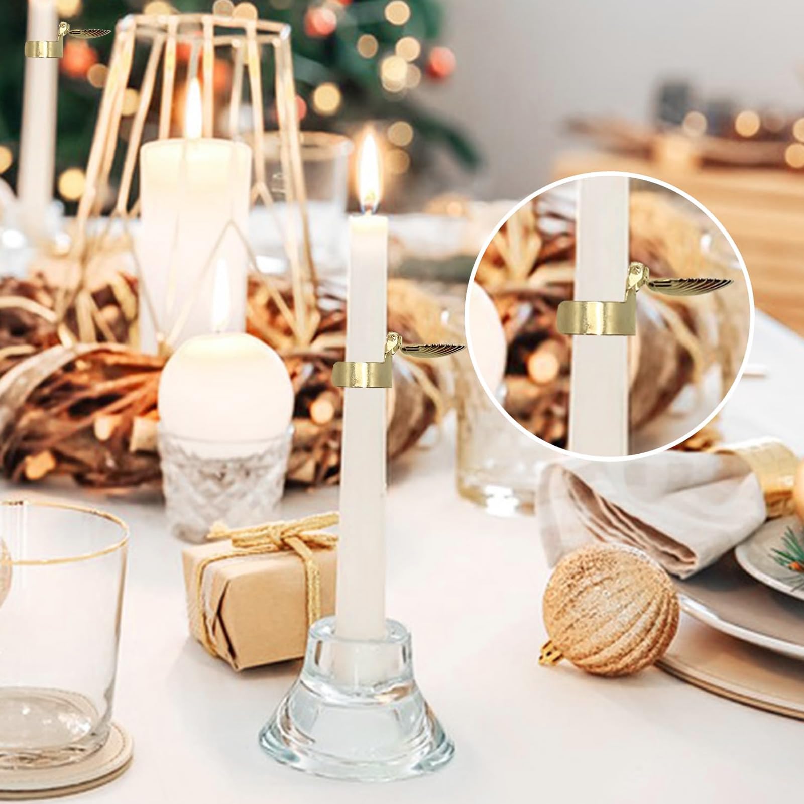 4-Piece Gold Metal Candle Snuffer Set - Automatic Candle Extinguisher with Decorative Shell Pattern for Home, Church & Wedding Decor - Safe Candle Stopper for Fire Prevention & Aromatherapy