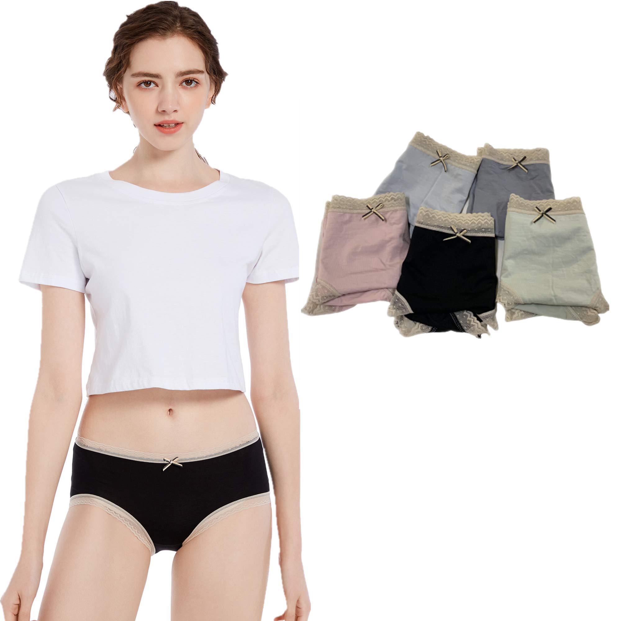 Organic Cotton Women's Panties with Lace Trim - Ultra Soft, Breathable & Comfortable Modal Underwear - Perfect for Everyday Wear, Yoga & Sleep