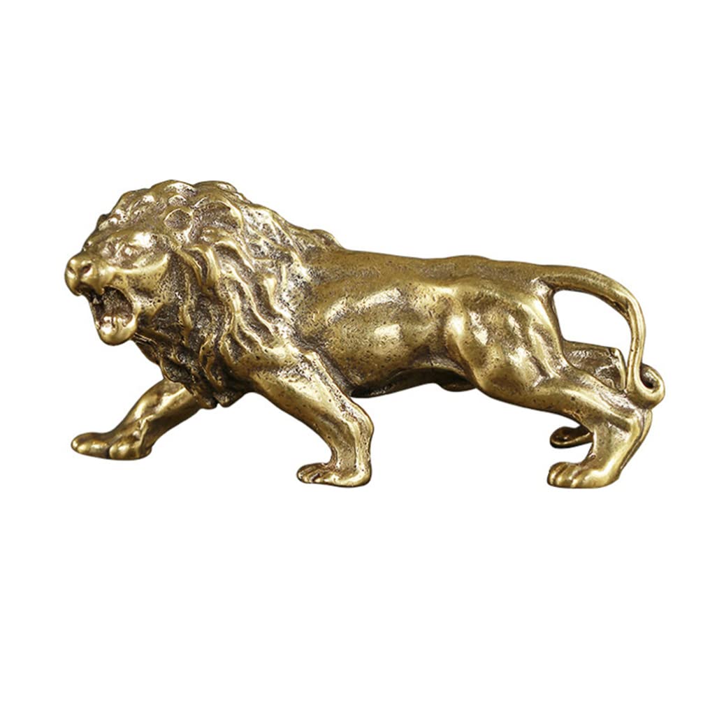 Baluue Handmade Copper Feng Shui Lion Statue - Chinese Home Decor, Housewarming Gift, Money Attracting Ornament for Living Room, Office & Car Interior Decoration