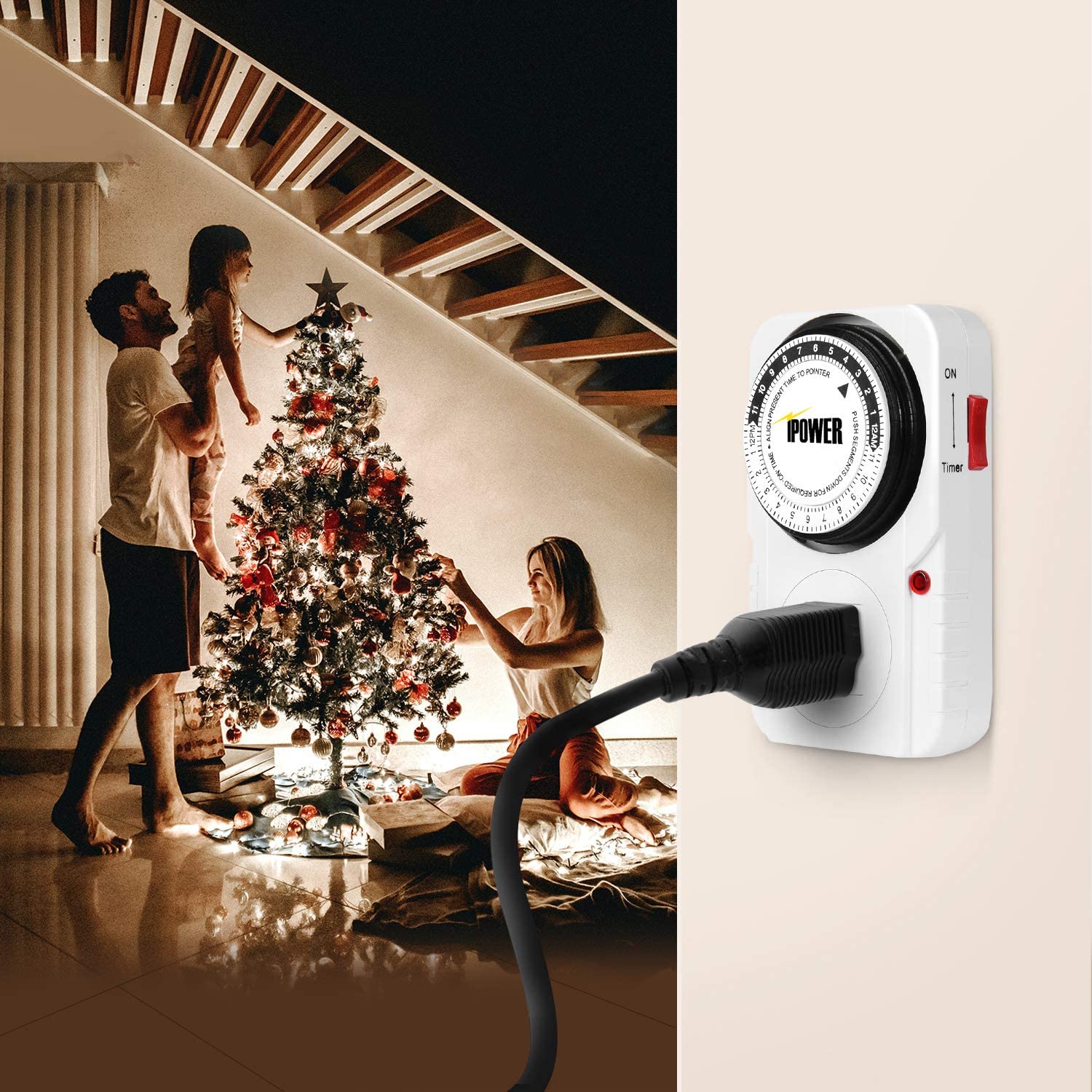 iPower 24-Hour Digital Programmable Outlet Timer - 2 Pack White Plug-in Timer for Aquarium Lights, Christmas Decorations & Indoor Appliances - 1725W/0.5HP Heavy Duty - Perfect for Holiday Lighting, Fish Tank Automation & Energy Saving