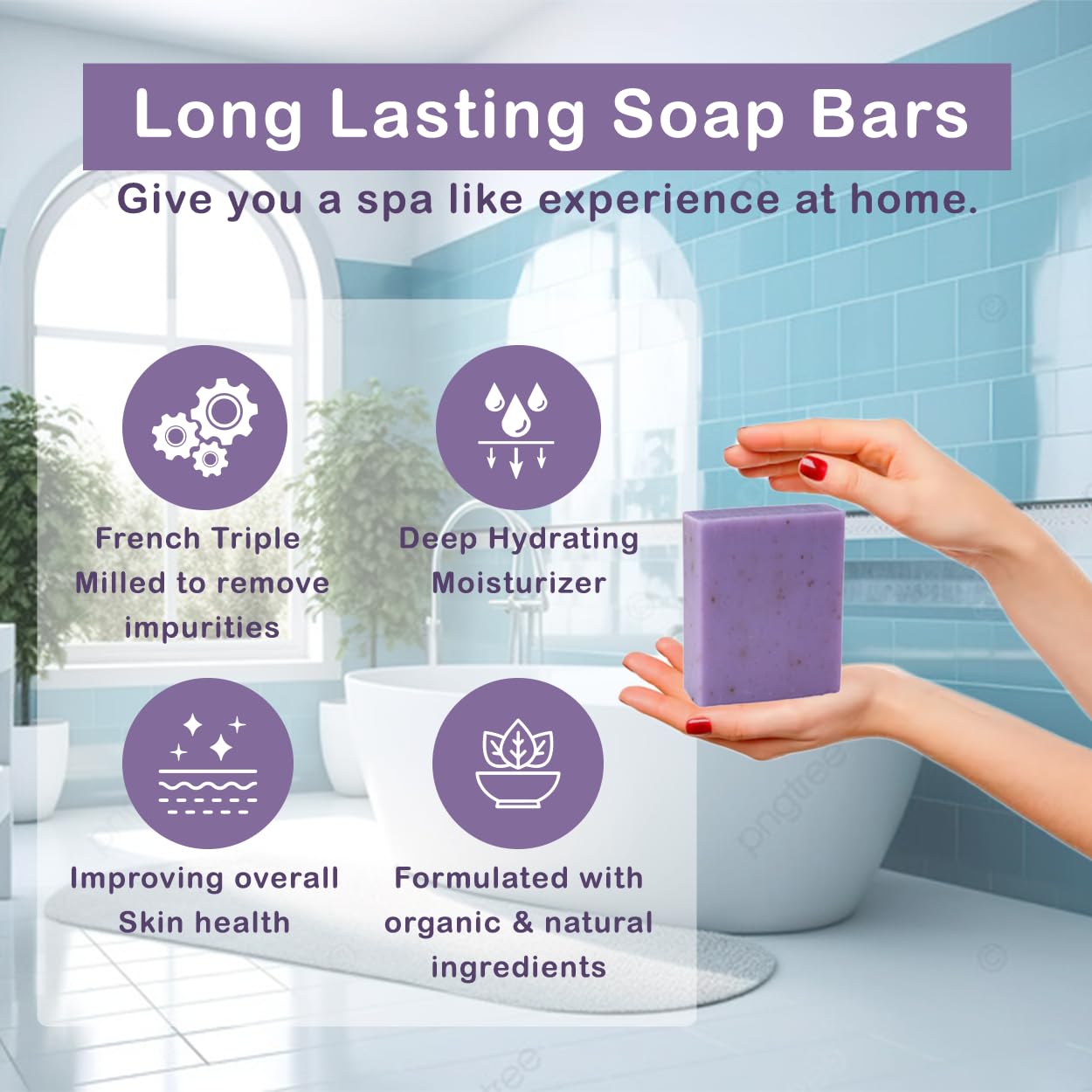 Lavender Scented Natural Soap Bars - Moisturizing Shea Butter for Bath & Body Care
