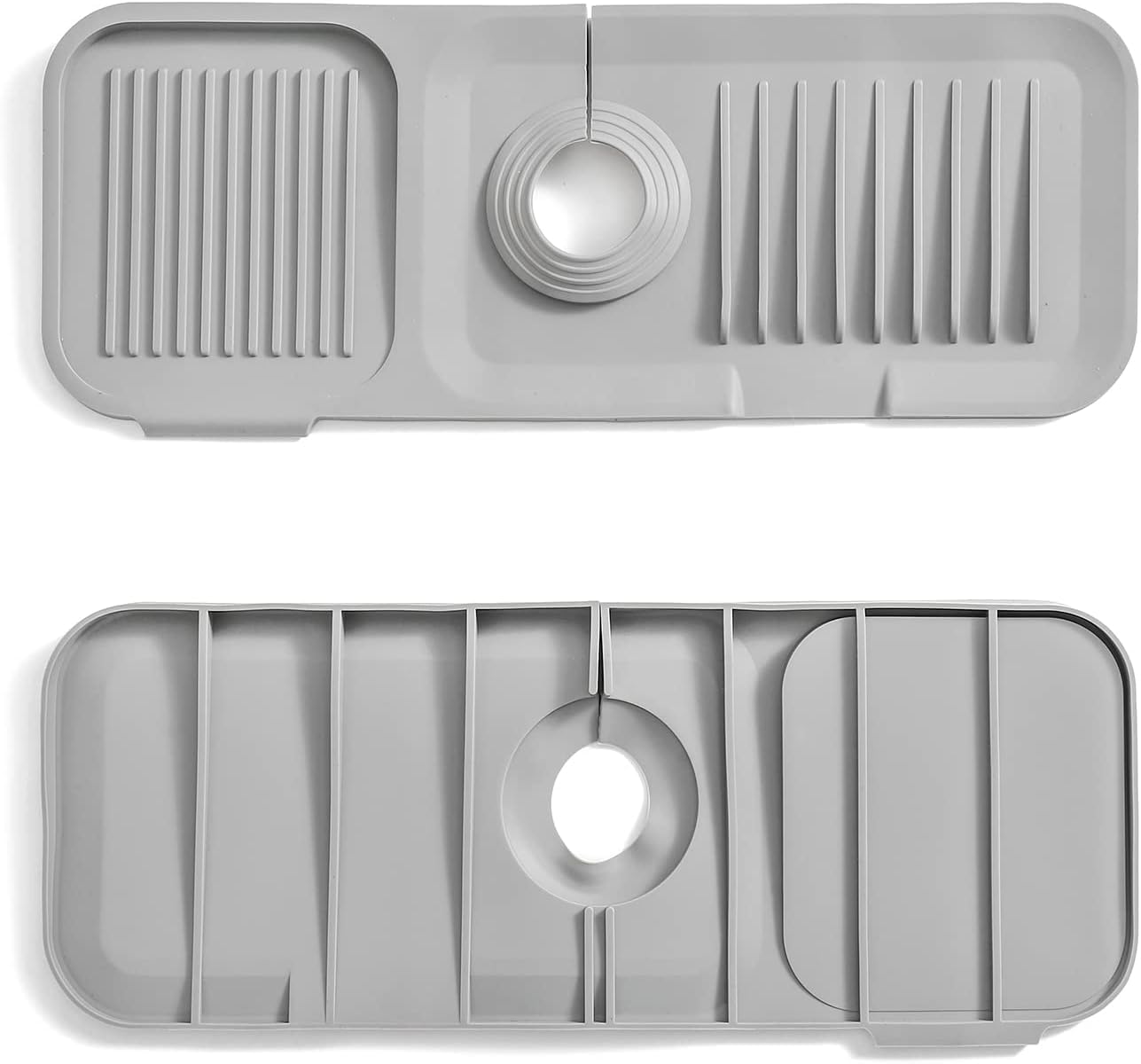 Non-Slip Silicone Faucet Mat & Sponge Holder - Kitchen Sink Drying Mat, Splash Guard for Countertops - Perfect for Kitchen & Bathroom Organization (Grey) | Prevents Water Spills & Keeps Surfaces Dry