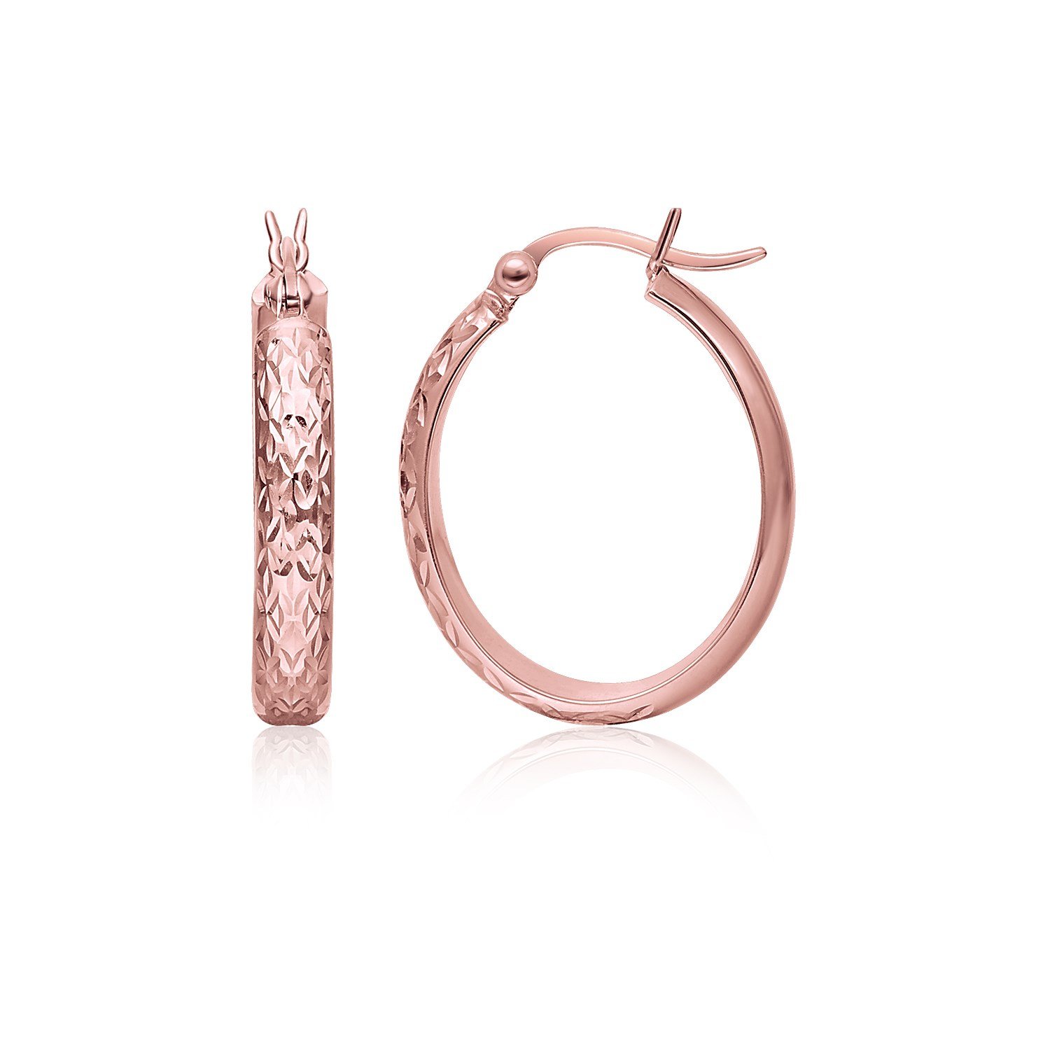 14K Rose Gold Hammered Oval Hoop Earrings for Women - Diamond2Deal | Elegant Dainty Jewelry for Everyday Wear, Date Night & Special Occasions