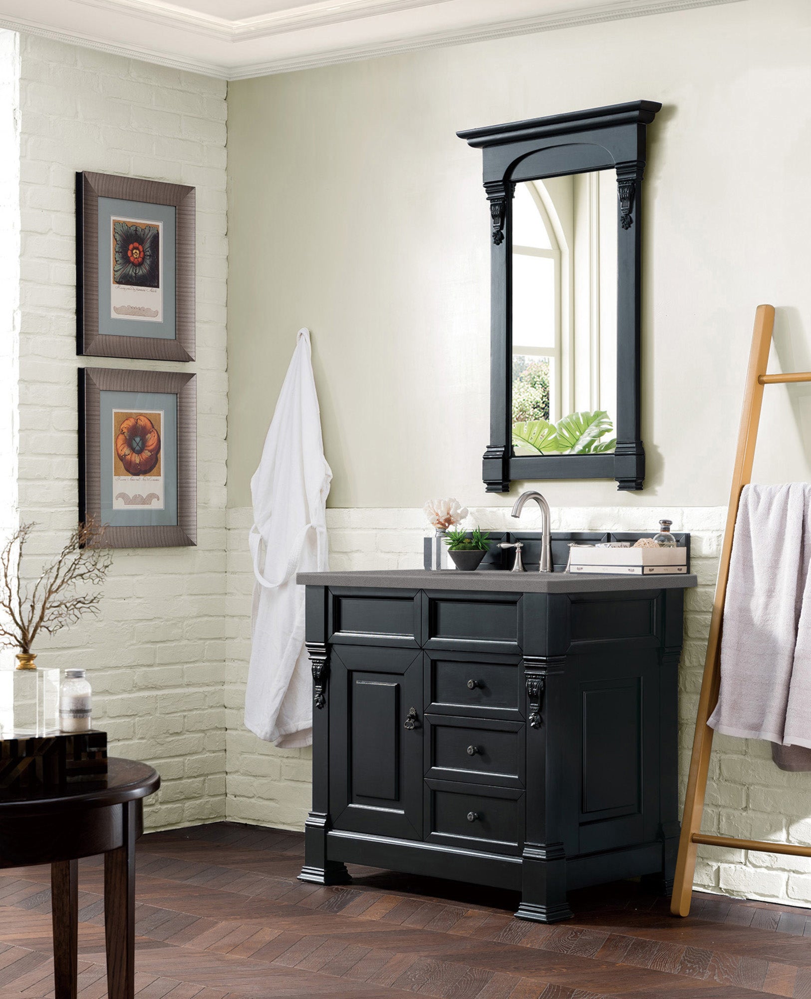 Brookfield 36 Inch Single Bathroom Vanity Set with Antique Black Finish & 3CM Grey Expo Quartz Countertop - Perfect for Modern and Traditional Bathroom Designs