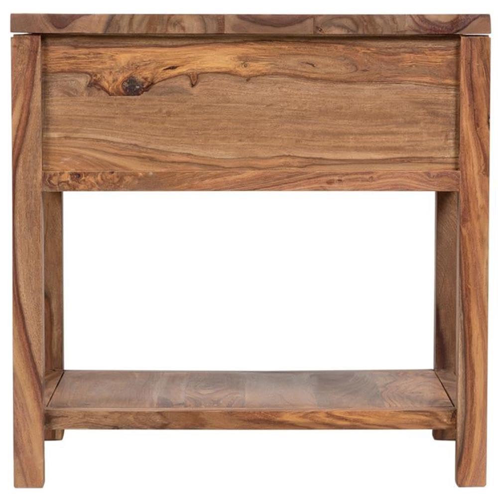 Mid-Century Modern Wood End Table with Drawer - Natural Brown Finish for Living Room, Bedroom & Office Decor