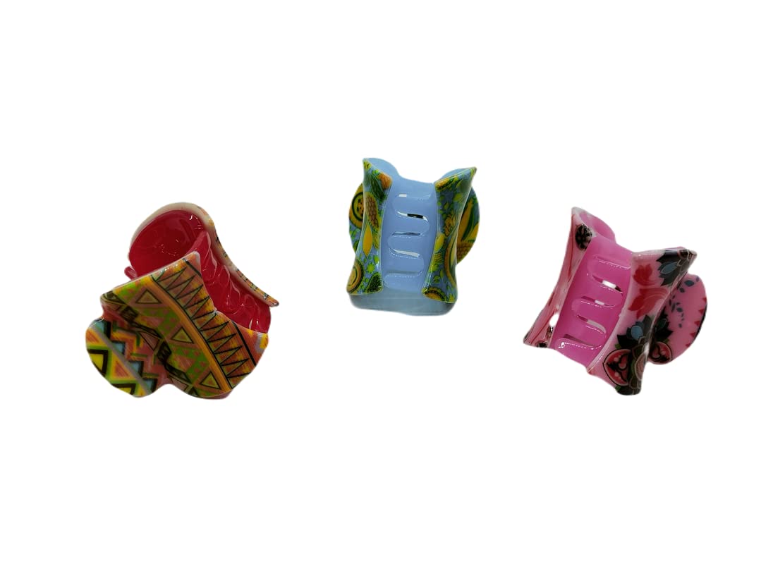 PEAcock - Double Layer Small Hair Clips for Women & Girls, Multi Printed Hair Clutchers & Half Hair Claws - Perfect for School, Work, Parties & Everyday Styling