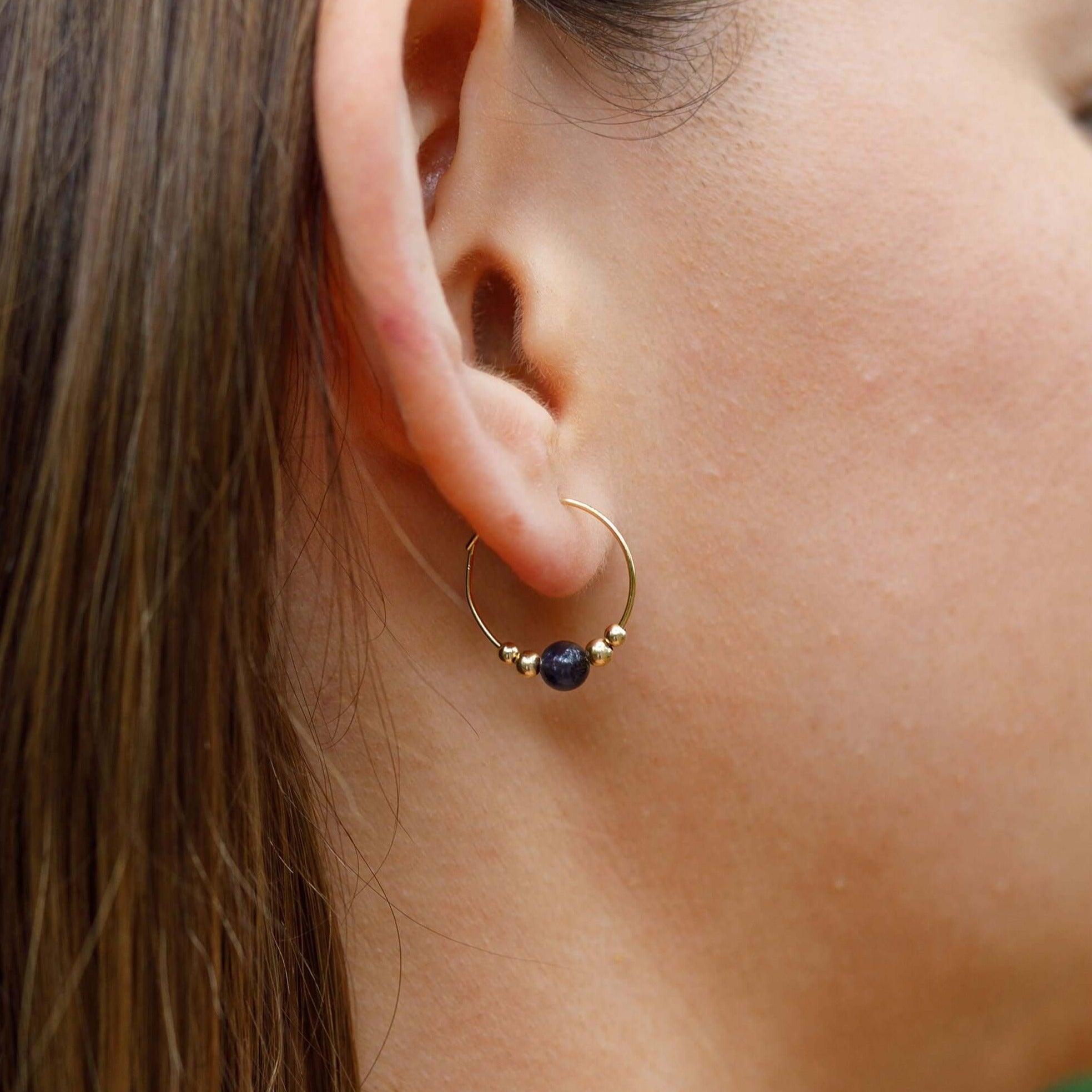 Iolite Gemstone Hoop Earrings - Dainty & Elegant Jewelry for Women | Perfect for Everyday Wear, Parties & Gifts