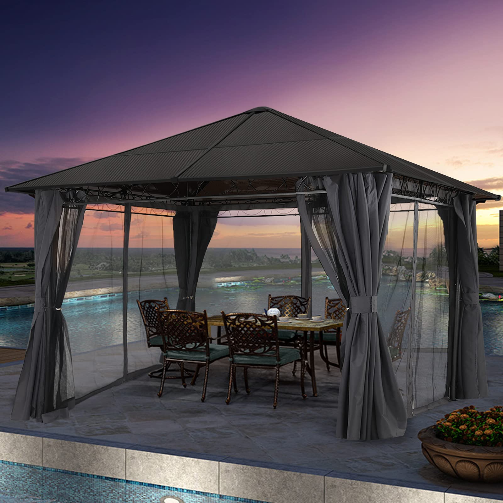 ABCCANOPY Hardtop Patio Gazebo with Weather-Resistant Curtains & Mosquito Netting - Perfect for Outdoor Dining, Garden Parties, and Backyard Relaxation