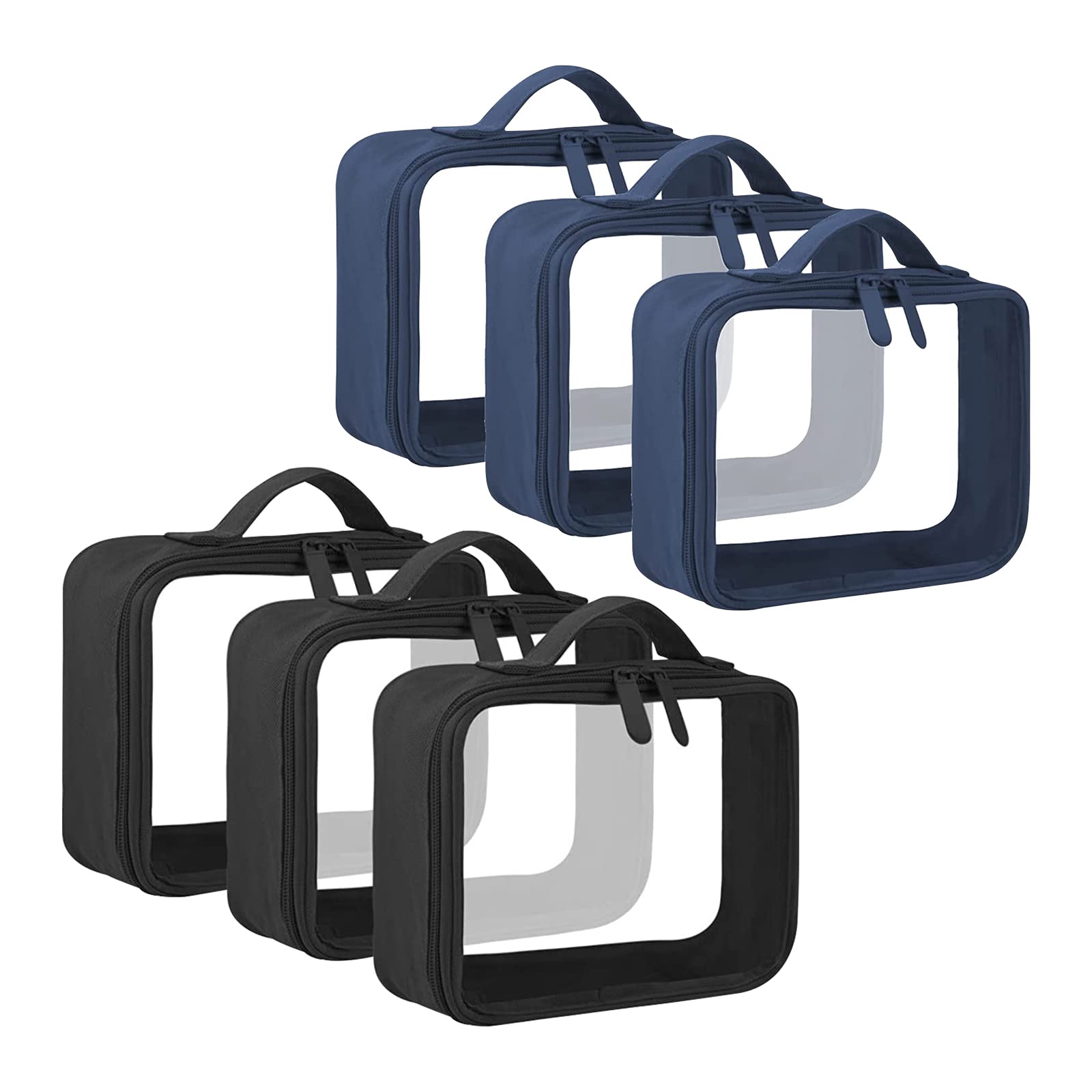 TSA Approved Clear Toiletry Bag 6-Pack for Travel - Black & Darkblue