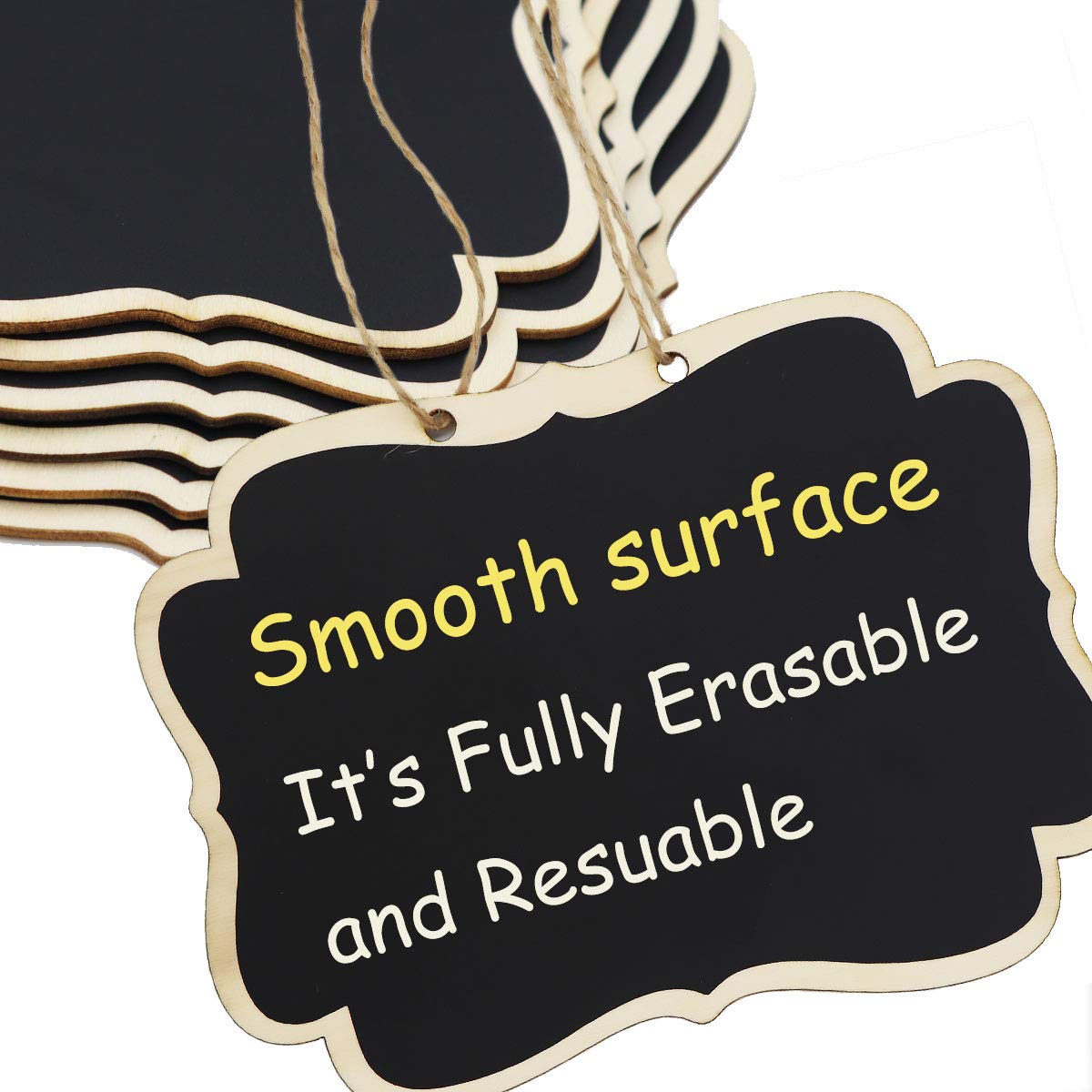 Double-Sided Wooden Chalkboard Signs 6.3''x4.7'' - Reusable Smooth Surface Small Chalk Boards for Food Pantry, Beverage Baskets, Coffee Shops & Restaurants (Black, Pack of 6) - Perfect for Menu Labels, Daily Specials & Retail Displays