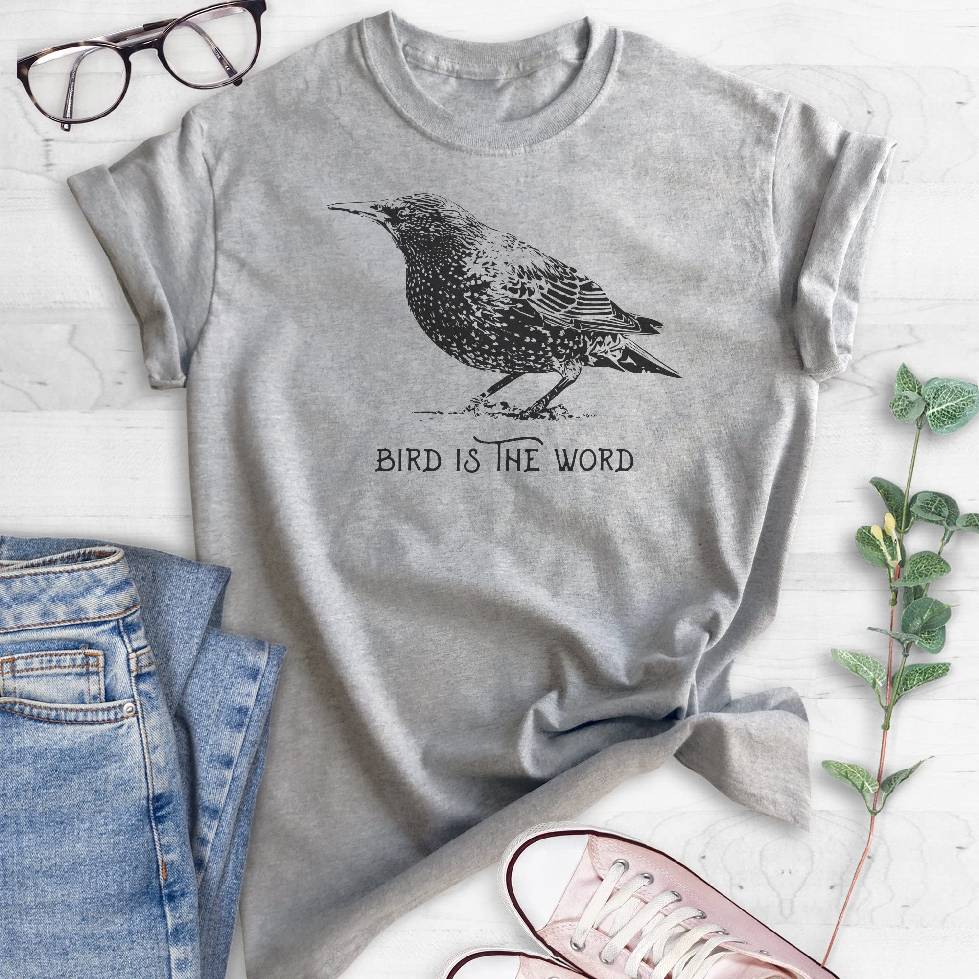 Bird is The Word Shirt - Unisex Animal Lover T-Shirt for Women & Men - Soft Heather Gray Cotton Tee - Funny Bird Graphic Apparel - Perfect for Casual Wear, Gifts & Animal Enthusiasts