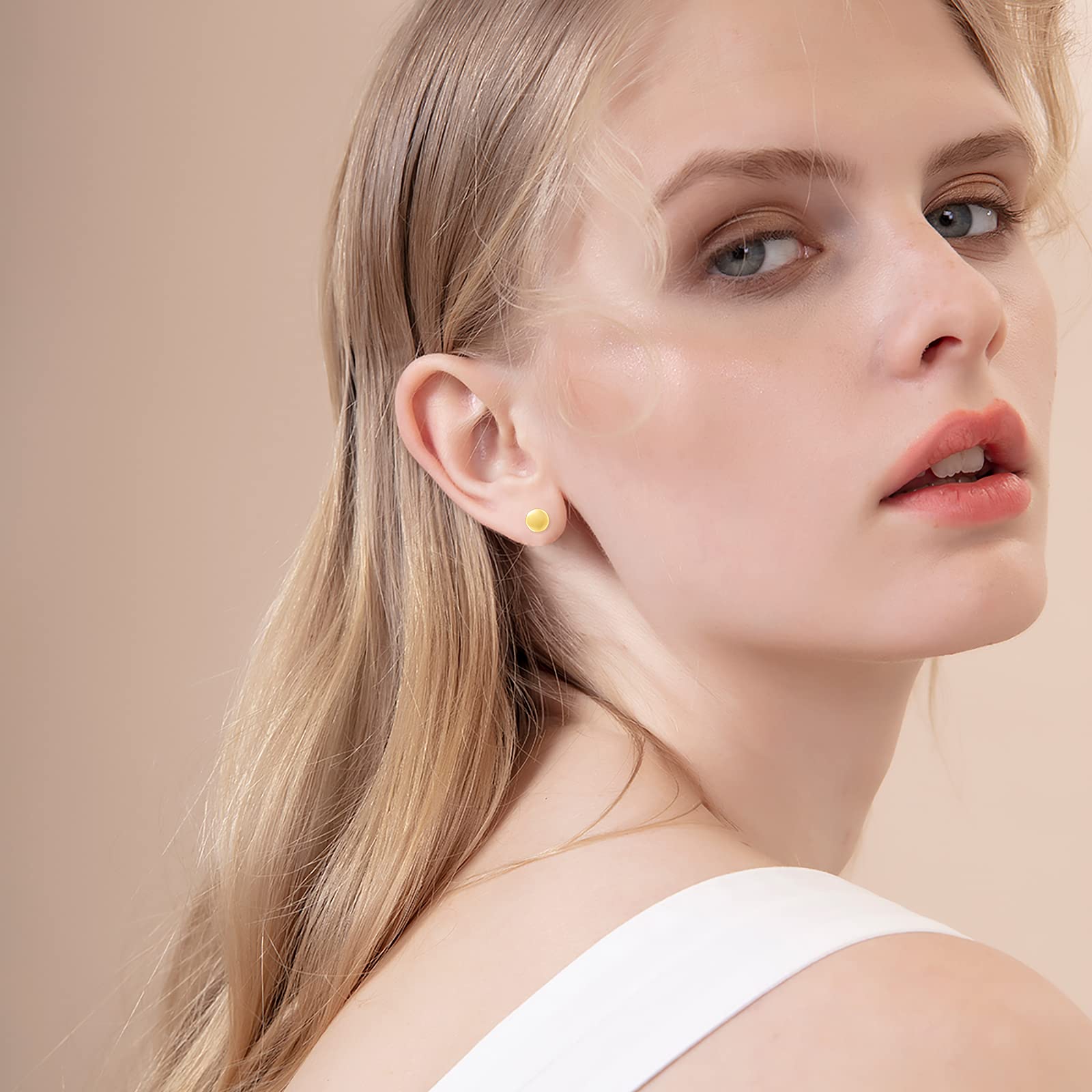 14K Solid Gold Stud Earrings for Women - Round Solitaire Dot Earrings, 5mm Tiny Dainty Fine Jewelry | Perfect for Everyday Wear, Gifts & Special Occasions