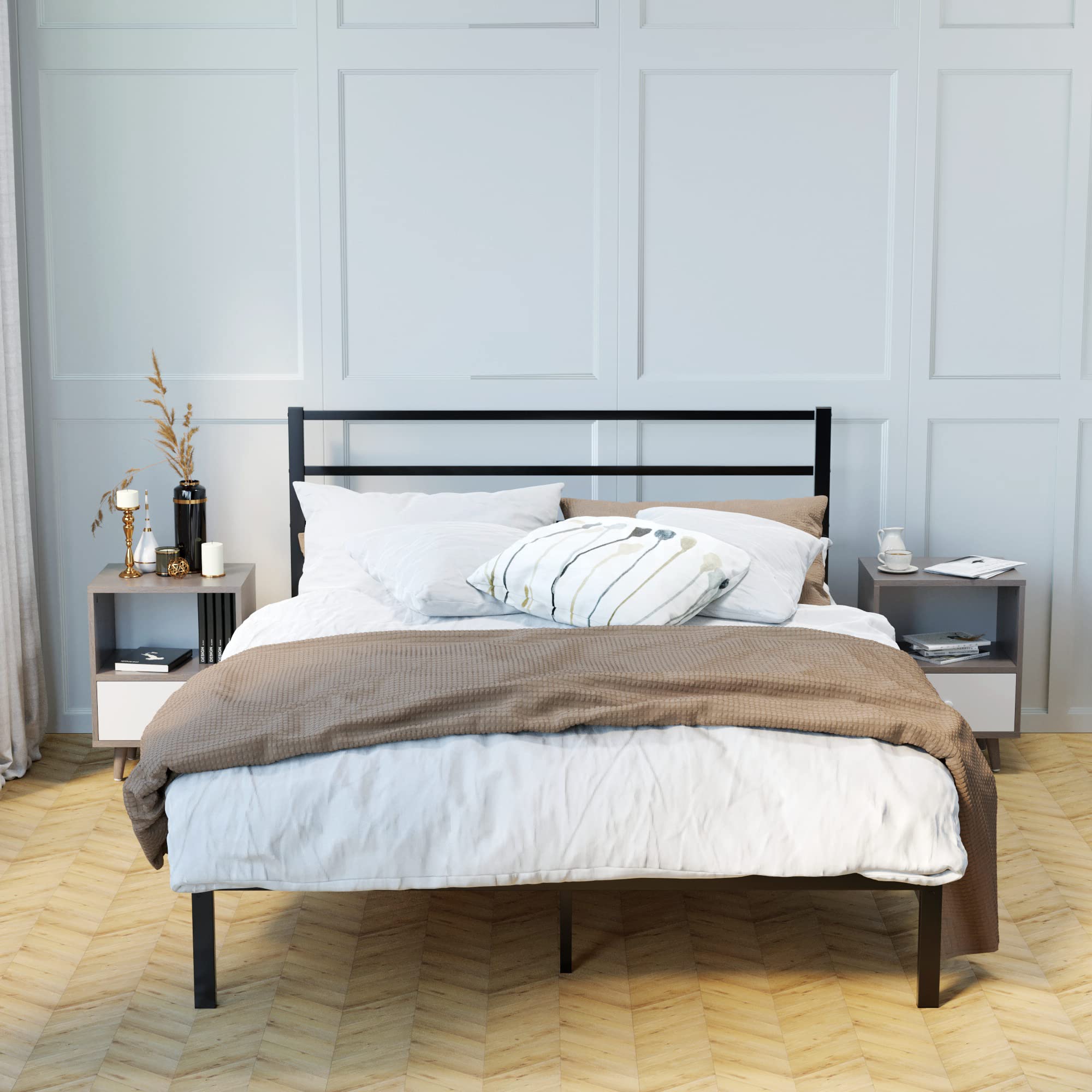 2-Tier Mid Century Modern End Table - Wooden Nightstand Side Table with Storage Drawer & Solid Wood Legs - Natural Wood Color - Perfect for Bedroom, Living Room & Office Spaces