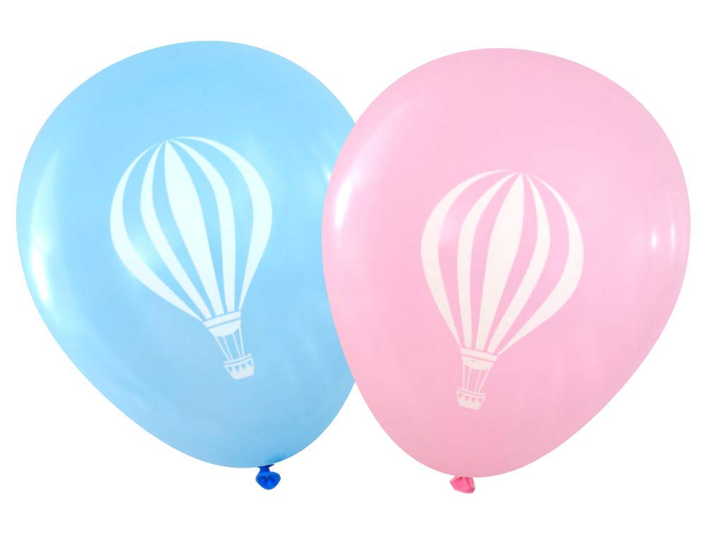 Gender Reveal Hot Air Balloon Latex Balloons - 16 Count (Pink & Blue) for Baby Shower Decorations & Party Supplies | Nerdy Words Design