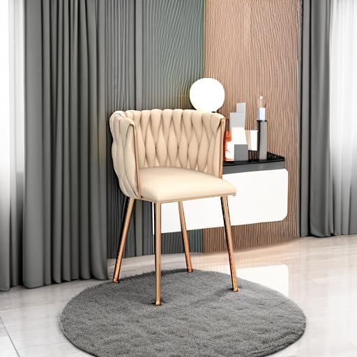Luxury Velvet Dining Chairs Set of 2 - Modern Woven Upholstered Accent Chairs with Gold Metal Legs for Living Room, Dining Room & Kitchen - Perfect for Home Decor, Dinner Parties & Cozy Gatherings