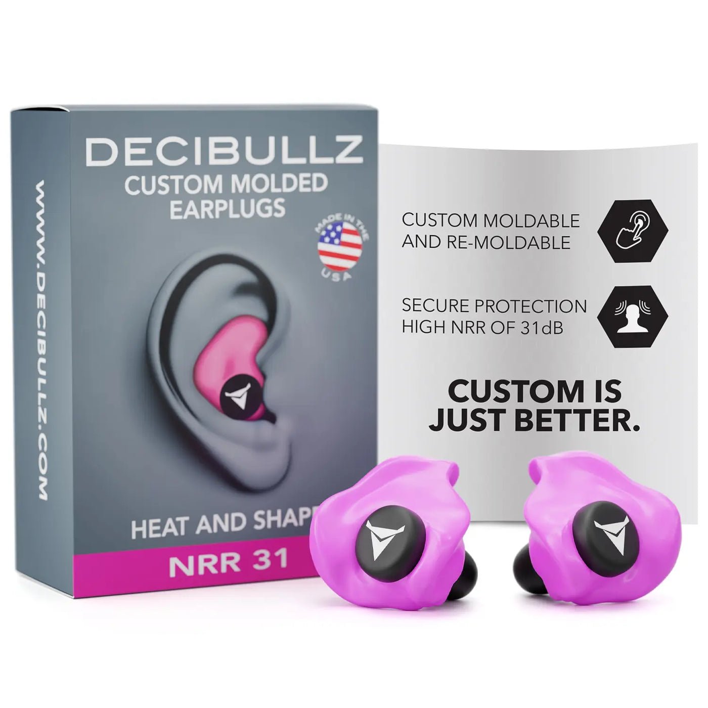 Custom Moldable 31dB Noise Reduction Ear Plugs by Decibullz - Perfect for Sleeping, Swimming, Concerts & Noise Protection