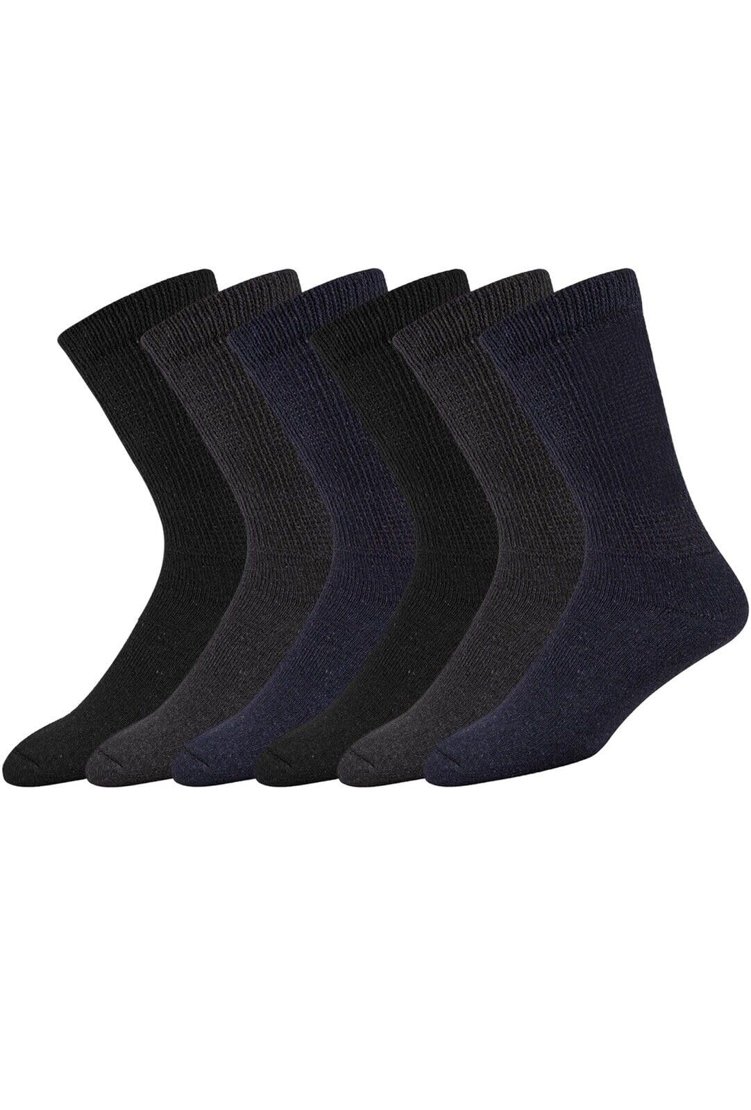 QZ FASHION 6 Pairs Men's Extra Wide Diabetic Socks - Big Foot Comfort Work Socks (UK Size 11-14) - Breathable Cotton Rich Black Socks for Daily Wear & Diabetic Foot Care