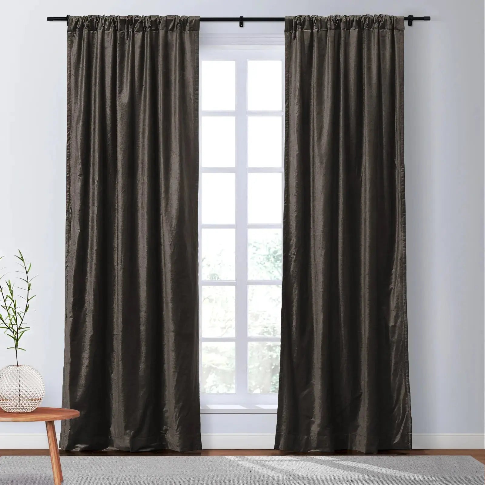 Veda Luster Cotton Velvet Drapery Soft Top - Luxury Window Curtains for Living Room & Bedroom - Blackout Drapes for Home Decor & Light Control