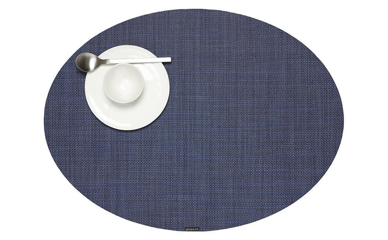 Chilewich Mini Basket Oval Table Mat - Indigo (14x19.25 inches) | Non-Slip Placemat for Dining Table, Kitchen Counter, or Office Desk