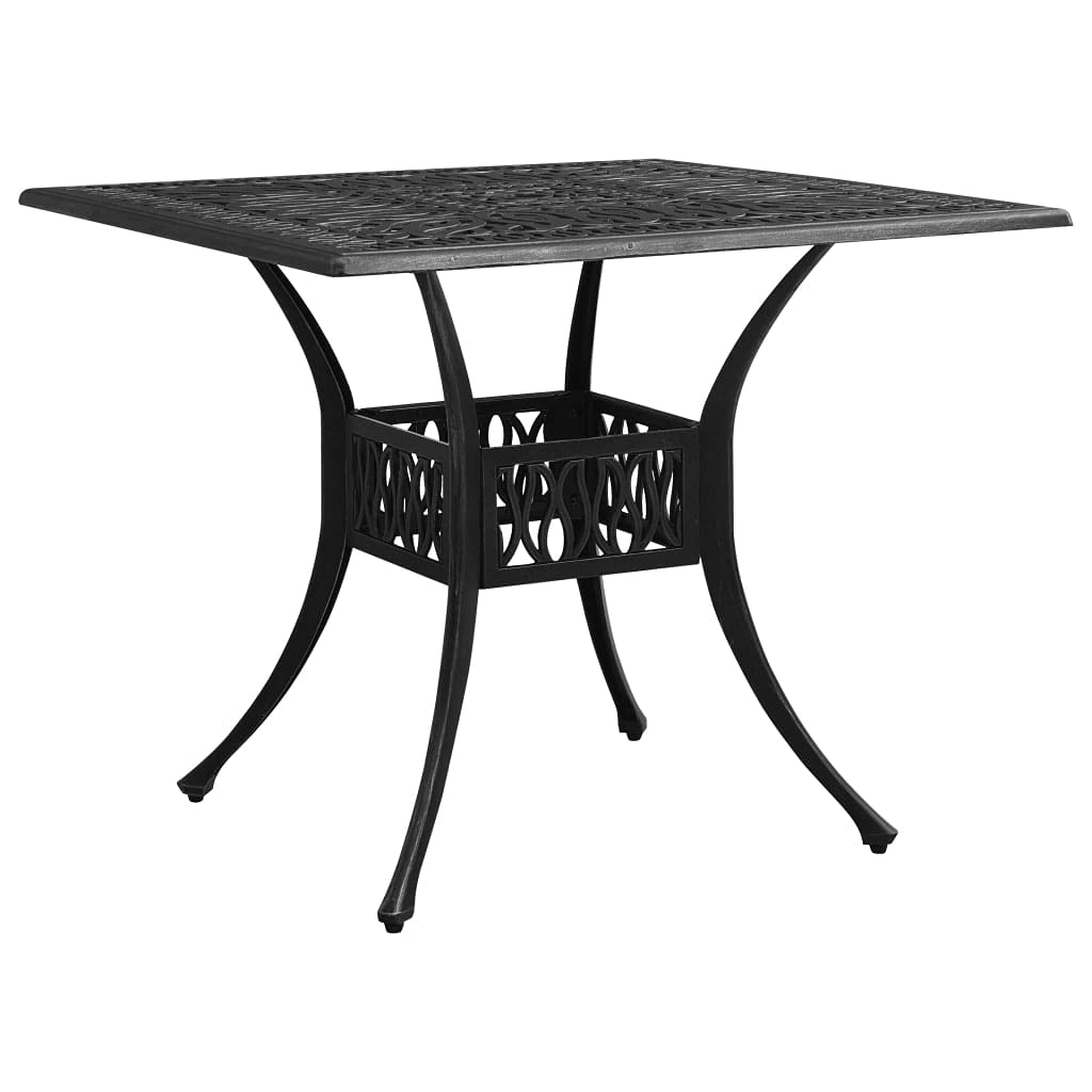 35.4 Inch Round Cast Aluminum Outdoor Dining Table with Umbrella Hole - Retro Bistro Patio Table for Garden, Backyard & Poolside - Weather-Resistant Black Metal Table (Fast Shipping)