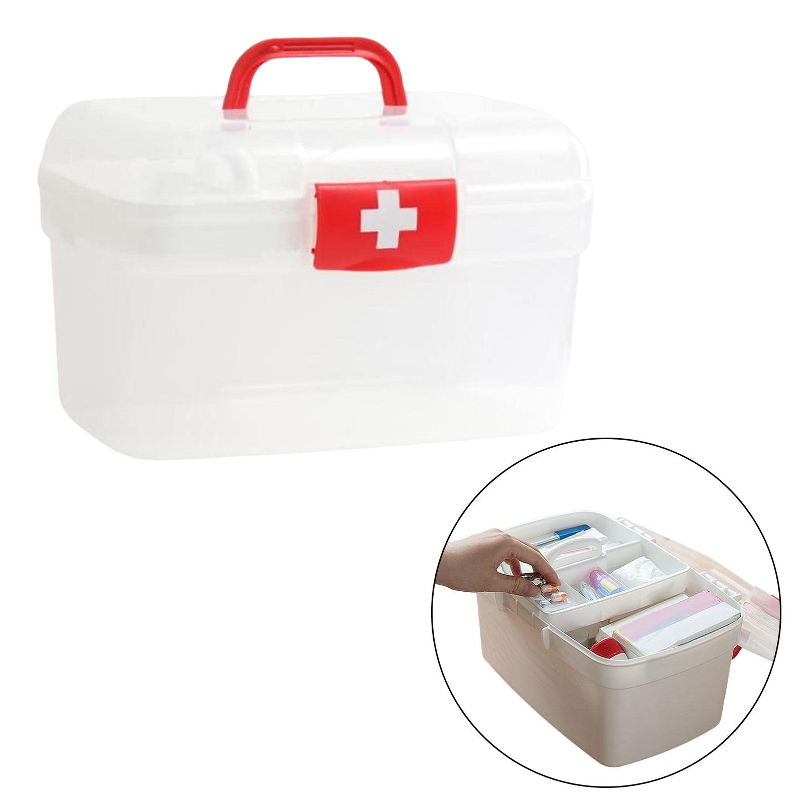 Gralara First Aid Storage Box with Removable Trays - Multi-Purpose Organizer for First Aid Supplies, Cosmetics & Sports Gear - Portable Case for Home, Travel & Outdoor Activities (Medium Size)