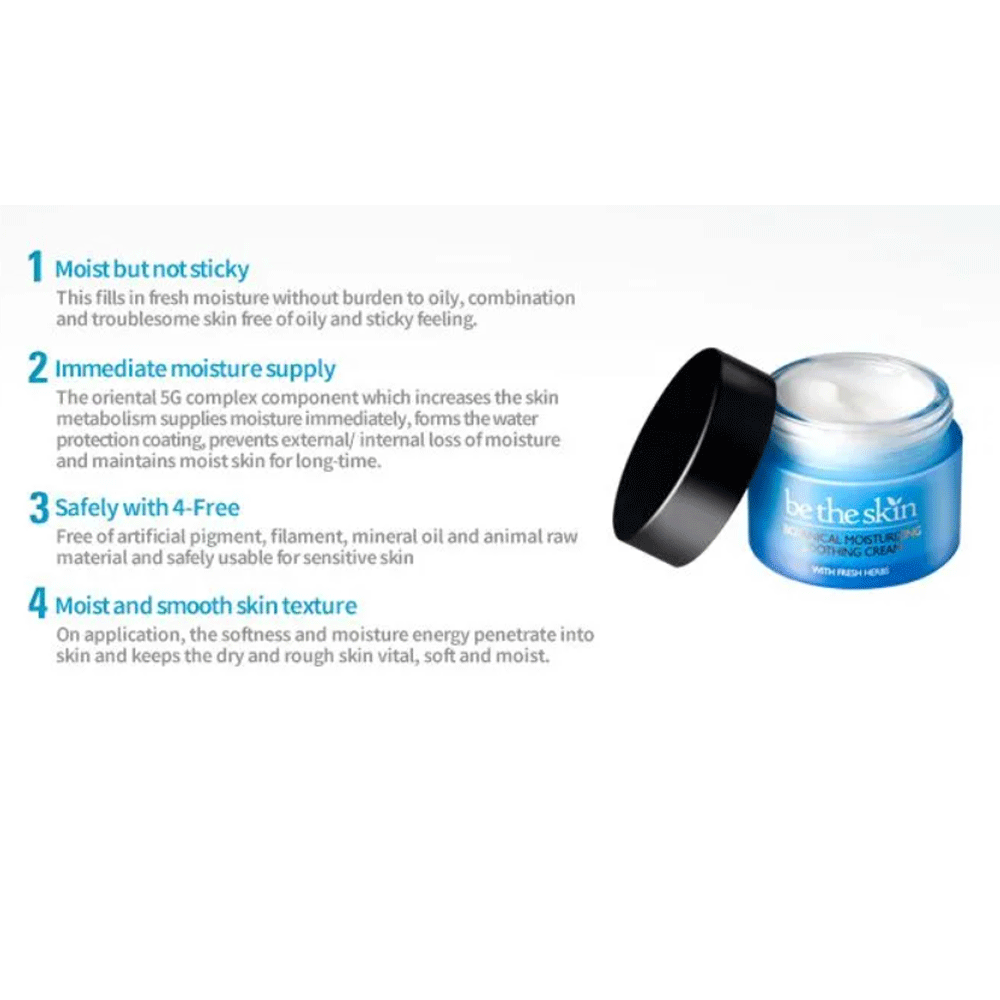 Be The Skin Botanical Moisturizing Soothing Cream 50ml - Hydrating Face Moisturizer for Dry & Sensitive Skin - Perfect for Daily Skincare Routine & Post-Treatment Care