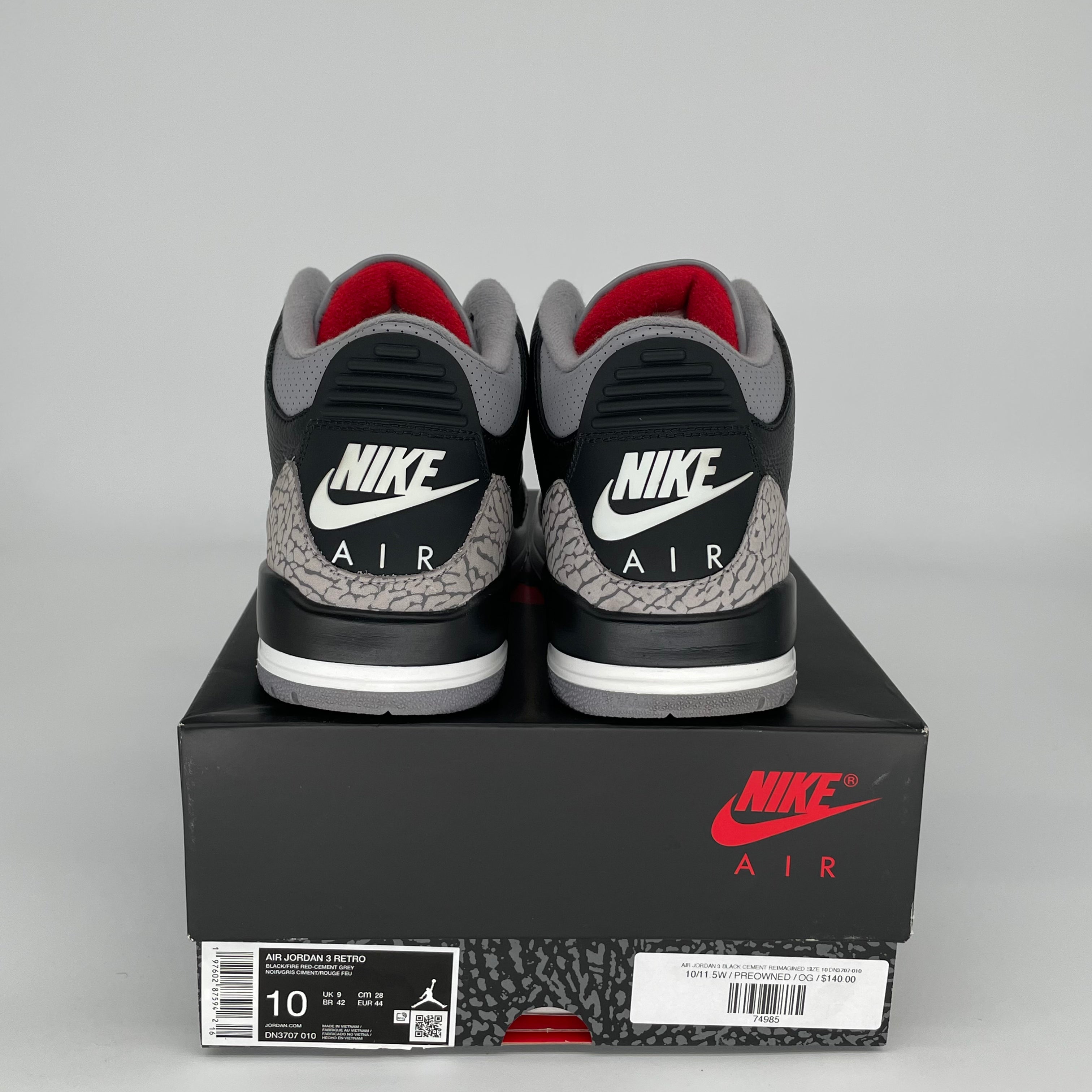 Original Air Jordan 3 Black Cement Reimagined Men's Basketball Shoes - Size 10 (DN3707-010) | Retro Sneakers for Streetwear & Casual Outfits
