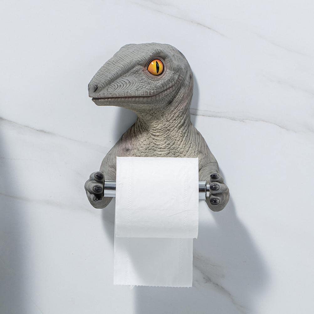 3D Dinosaur Wall-Mounted Toilet Paper Holder - Lifelike Dinosaur Design Bathroom Tissue Roll Dispenser for Home, Kids Room & Dinosaur Theme Decor