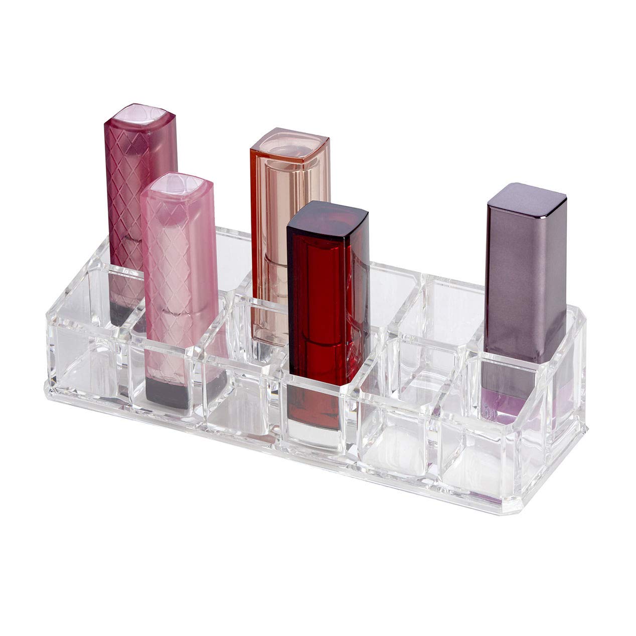 12-Section Clear Acrylic Makeup Organizer - Lipstick & Cosmetic Storage Holder for Vanity, Bathroom Counter, Travel (AR Mall)