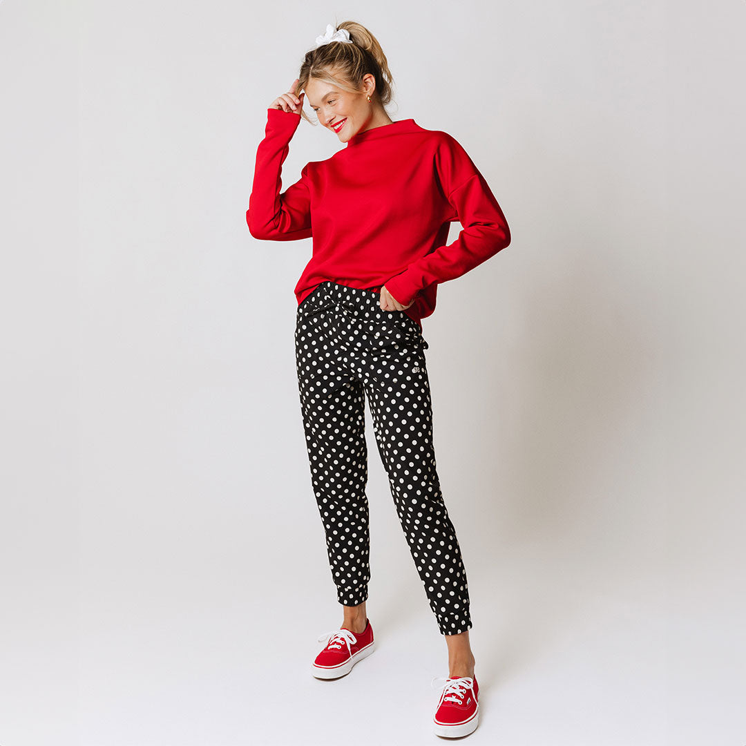 Black Polka Dot Joggers for Women - Stylish & Comfortable Running Pants for Casual Wear, Lounge & Travel
