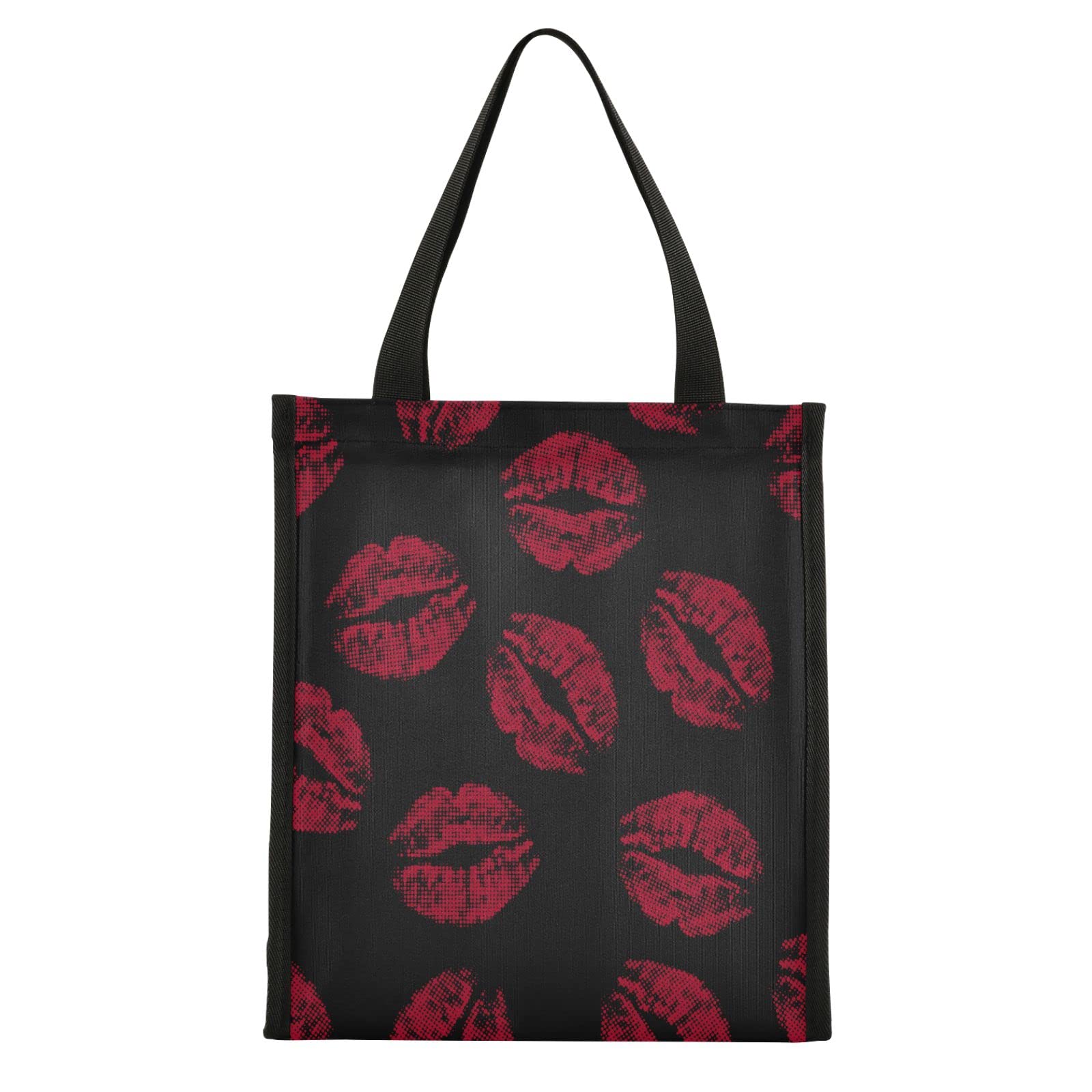ALAZA Insulated Reusable Lunch Bag for Women & Men - Water Resistant Leakproof Lunch Box for Work, School, Picnic, Beach & Travel - Perfect for Adults & Teens (Red Lips Black Design)