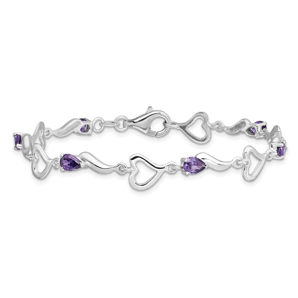 925 Sterling Silver Amethyst Heart Bracelet for Women - Elegant Fine Jewelry Gift for Her, 7 Inch - Perfect for Valentine's Day, Anniversary & Special Occasions