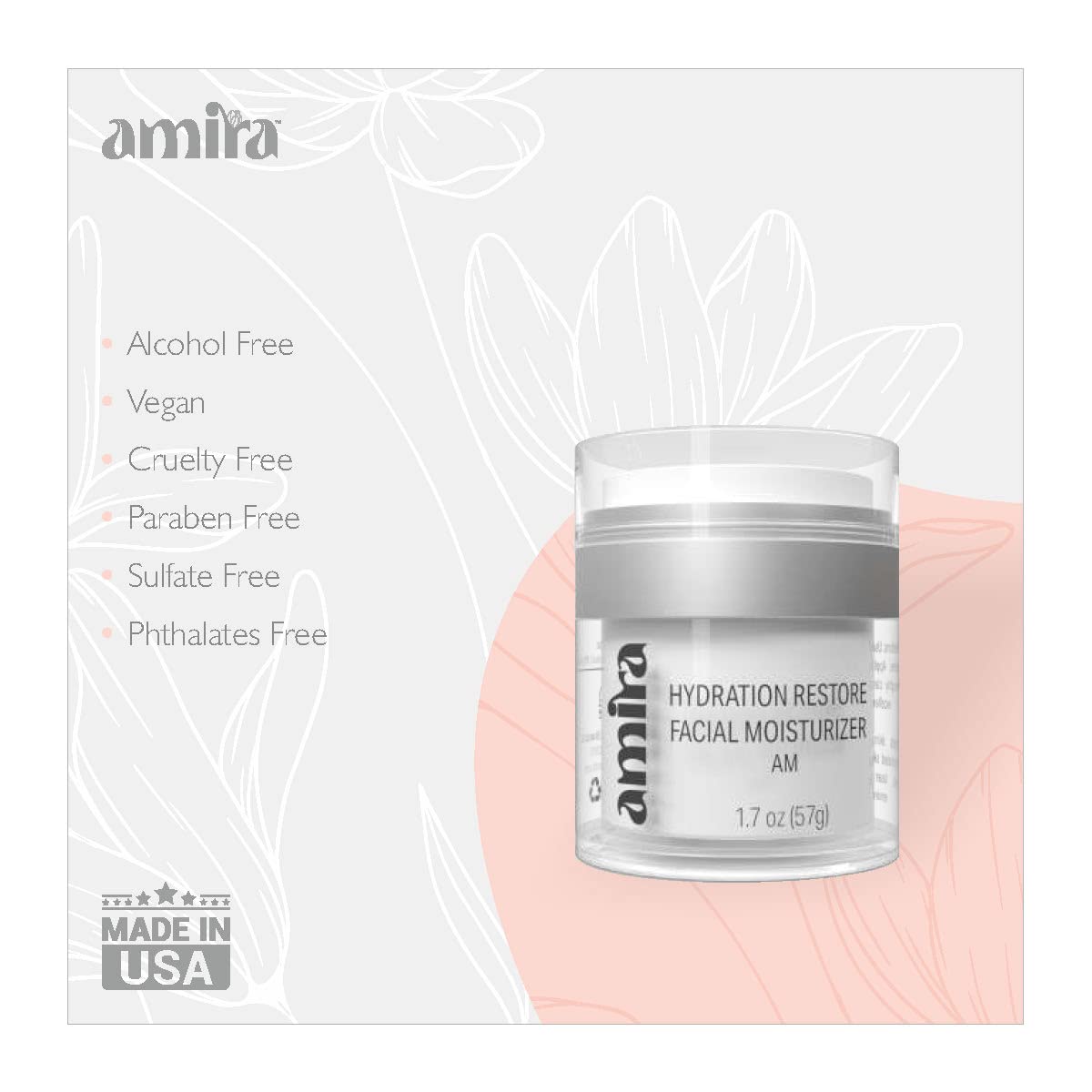 Amira Restore Hydration Facial Moisturizer - Vegan & Clean Day Cream for Dry Skin | Natural Hydrating Face Moisturizer for Women | Perfect for Daily Skincare Routine & Makeup Prep