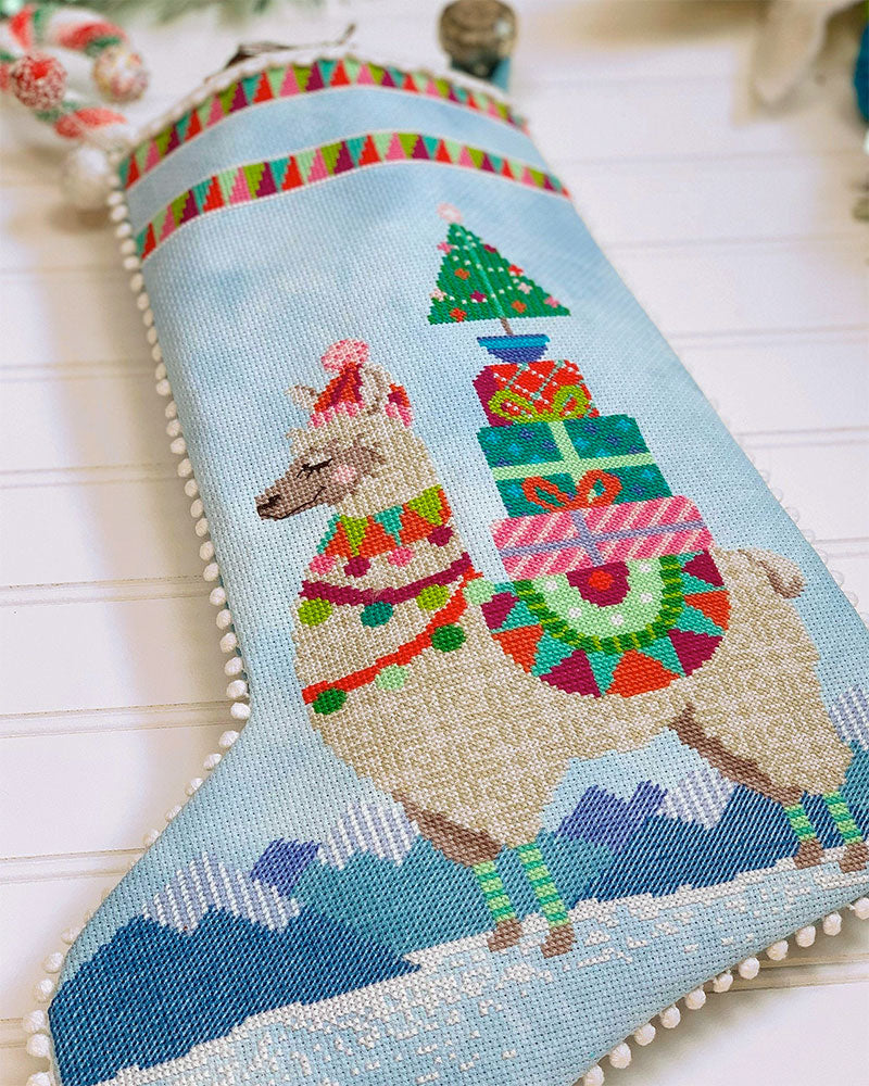 Fa La La Llama Christmas Stocking Cross Stitch Pattern PDF - Holiday Embroidery Design for DIY Stockings, Festive Home Decor & Handmade Gifts