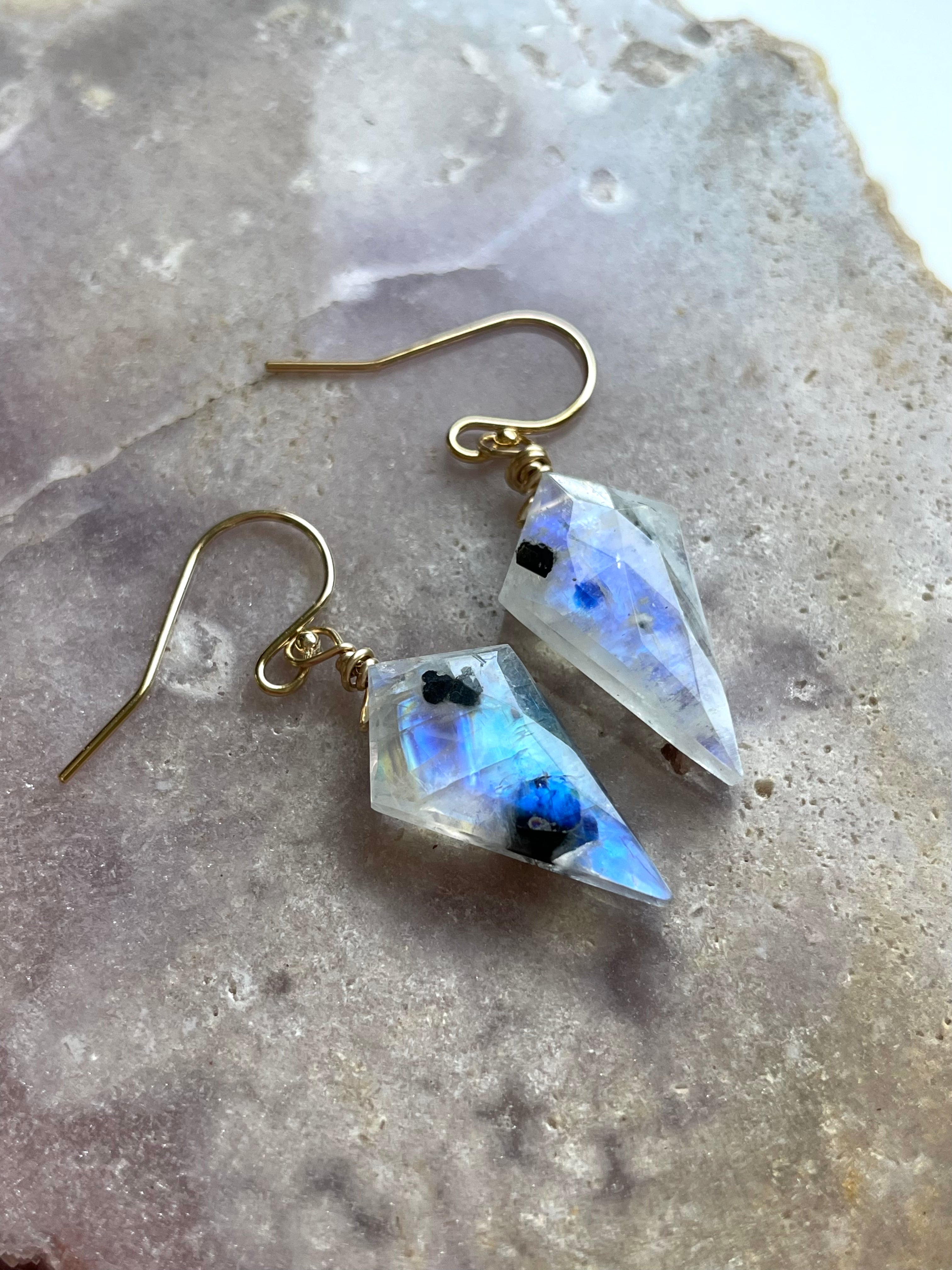 Faceted Rainbow Moonstone Drop Earrings in Gold Fill or Sterling Silver - Elegant Dangle Jewelry for Women, Perfect for Weddings, Parties & Special Occasions