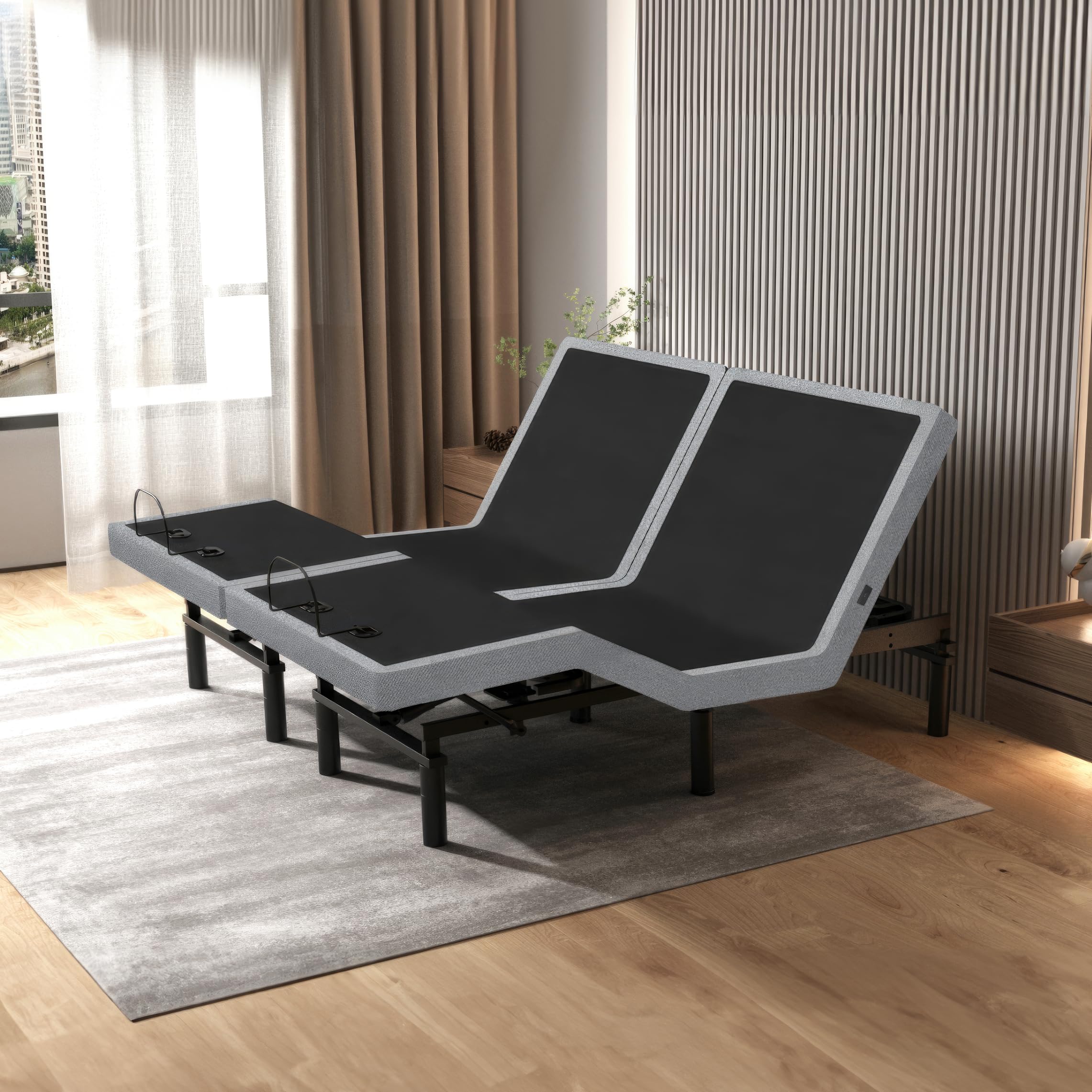 Split King Adjustable Bed Base with Full Body Massage, USB Ports & Zero Gravity - Anti-Snore Feature, Memory Positions, Under Bed Lighting & Wireless Remote Control - Perfect for Couples, Home Theater & Relaxation