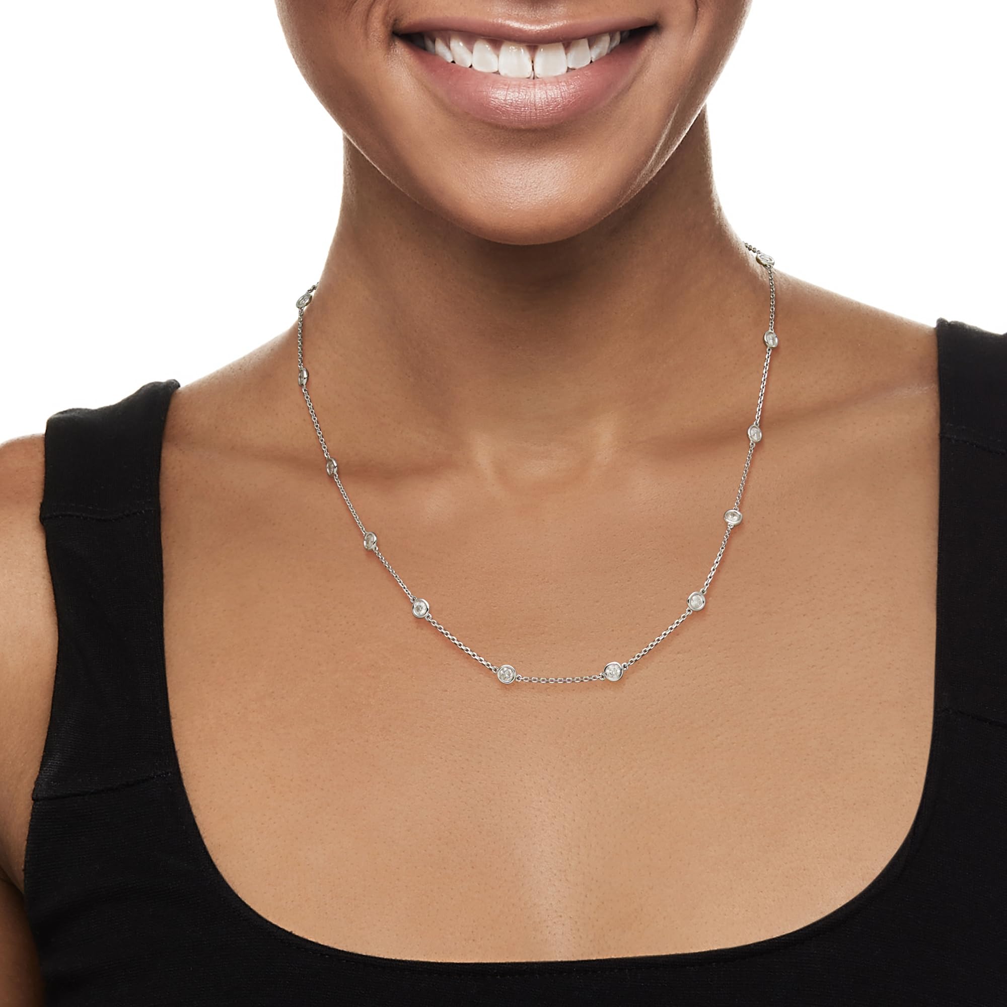 Ross-Simons 14kt Gold Bezel-Set Diamond Station Necklace for Women - Elegant Layering Necklace for Everyday Wear, Date Night & Special Occasions