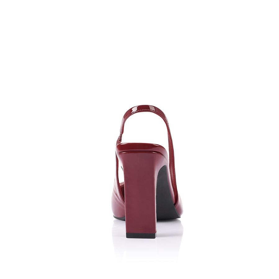 Konga Women's Slingback Block Heel Shoes - Wine Red Patent Leather Pumps for Work, Office & Special Occasions