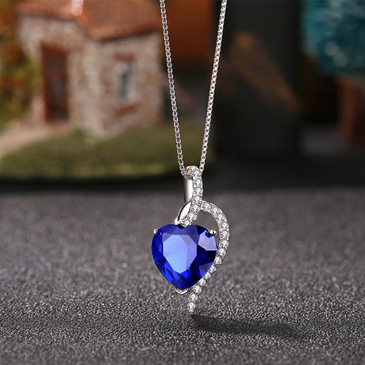 Sterling Silver Heart Pendant Necklace with Simulated Blue Sapphire, Ruby & Blue Topaz - Elegant Jewelry Gift for Women, Perfect for Valentine's Day, Anniversary & Birthday