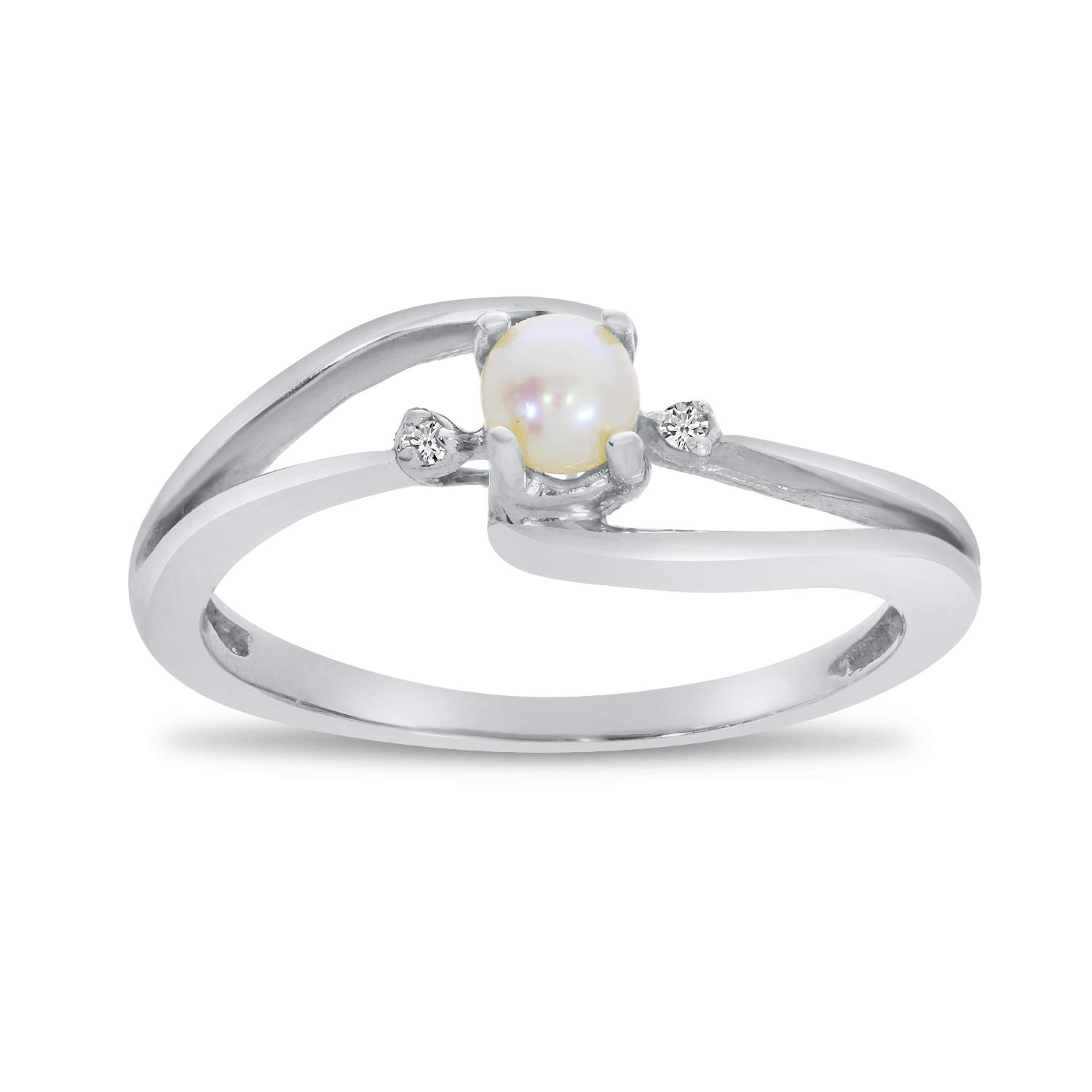 10K White Gold Freshwater Cultured Pearl and Diamond Wave Ring for Women - Elegant Bridal Jewelry, Anniversary Gift, Wedding Band, Valentine's Day Present