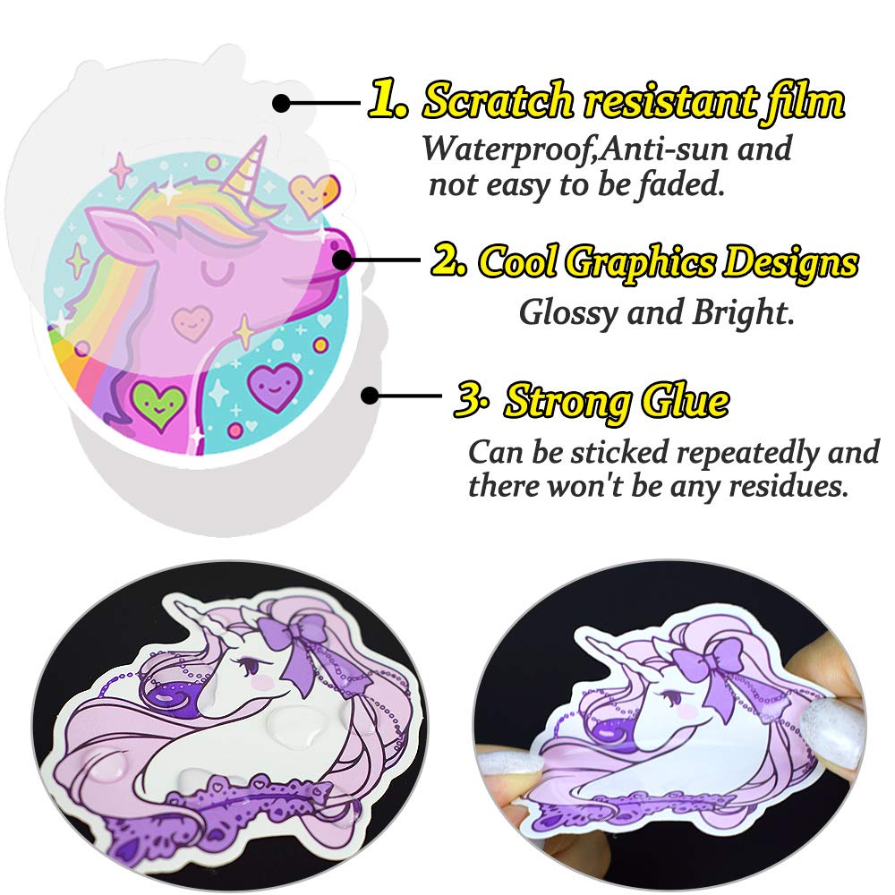 Unicorn Stickers for Kids & Girls - Water Bottle & Laptop Decals