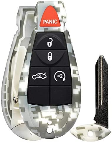 1x Camouflage Keyless Entry Remote Start Car Key Fob Case (5 Buttons) - Compatible with Dodge 300 Challenger Charger Durango & Jeep Grand Cherokee - Replacement Shell Only (No Electronics) | Perfect for Lost/Damaged Key Fob Protection & Vehicle Security