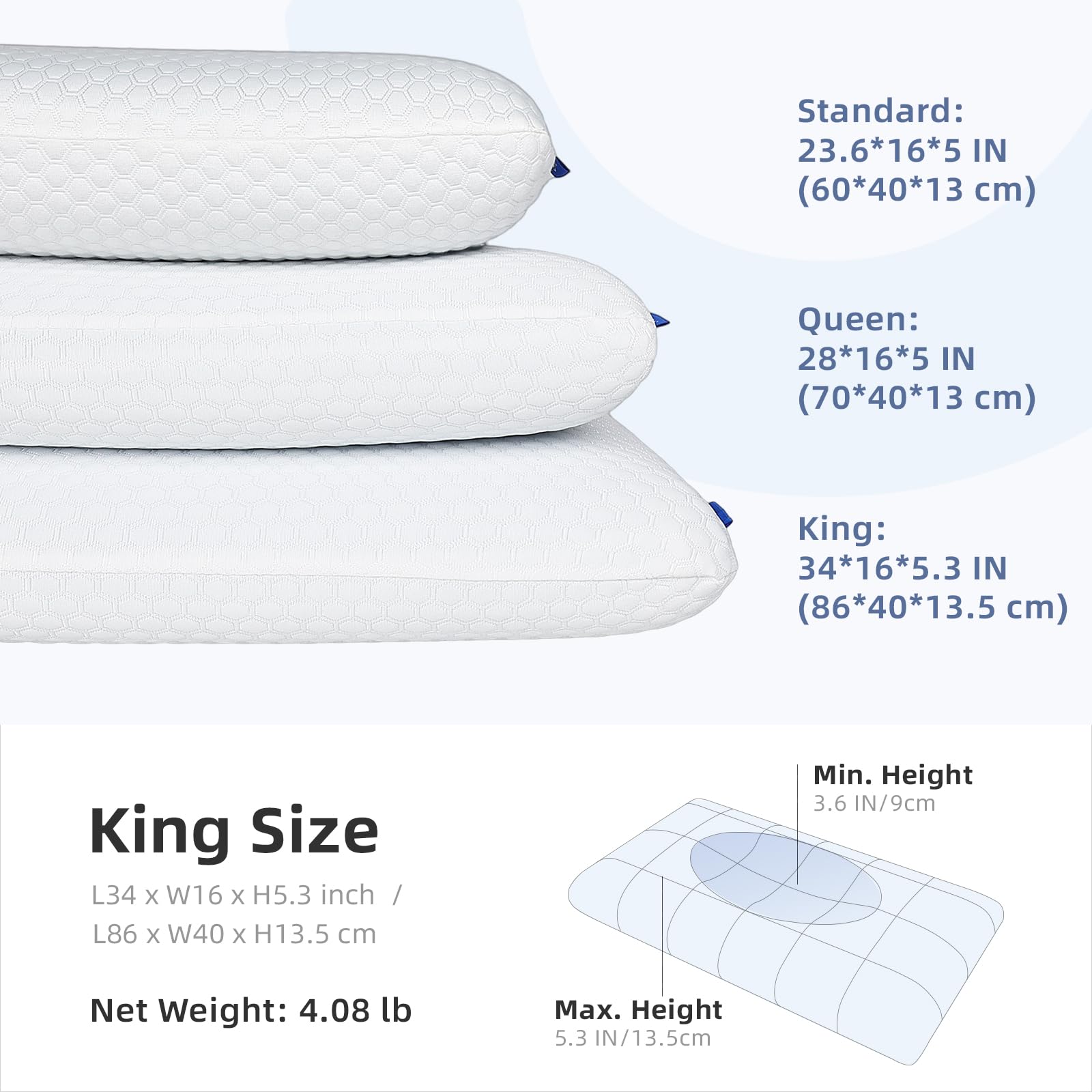 **inight King Size Memory Foam Pillows Set of 2 - Cooling Gel Infused, Orthopedic Support for Side & Back Sleepers, CertiPUR-US & OEKO-TEX Certified - Perfect for Bedroom, Guest Room & Travel**