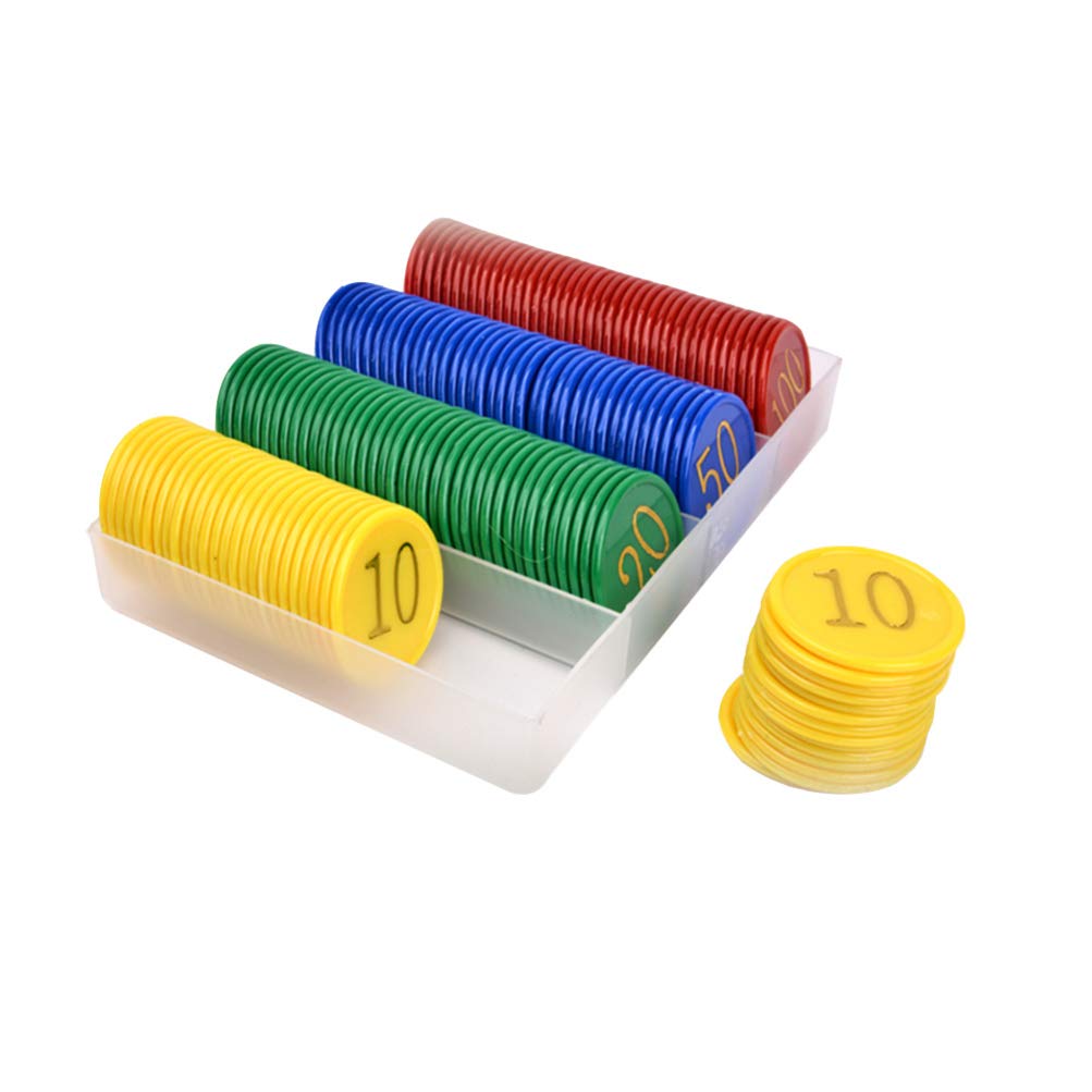 NUOBESTY 100Pcs Opaque Plastic Bingo Counting Chips - Poker Chips Set for Kids Learning Math, Games & Casino Night Fun (Numbers 10, 20, 50, 100) - Perfect for Classroom Activities, Family Game Nights & Math Practice