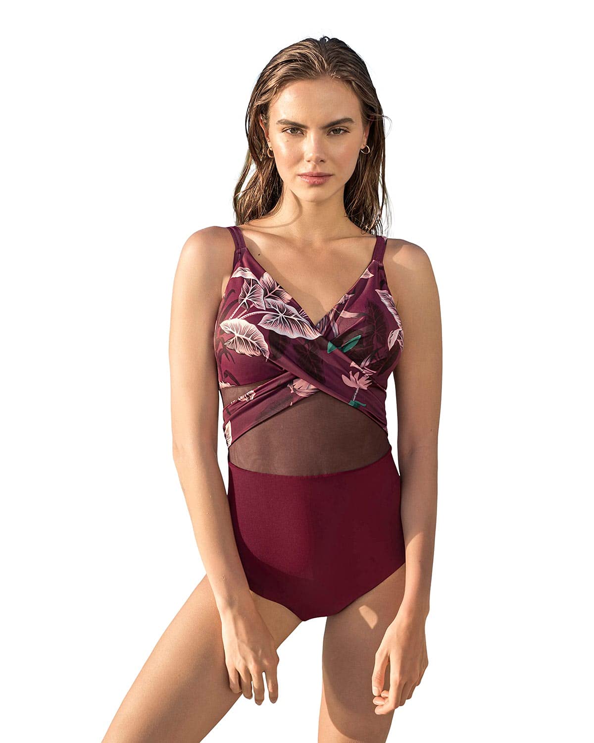 Sexy One-Piece Sheer Cutout Cross-Top Slimming Swimsuit for Women - Perfect for Beach Vacation, Pool Party & Summer Getaway