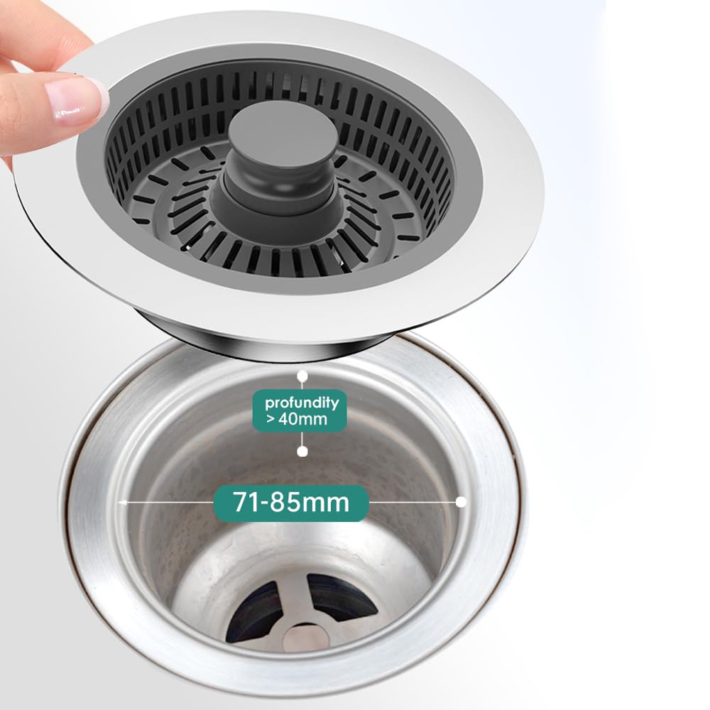 Upgraded 3-in-1 Stainless Steel Kitchen Sink Drain Strainer & Stopper Combo - Fits US Standard 3.5